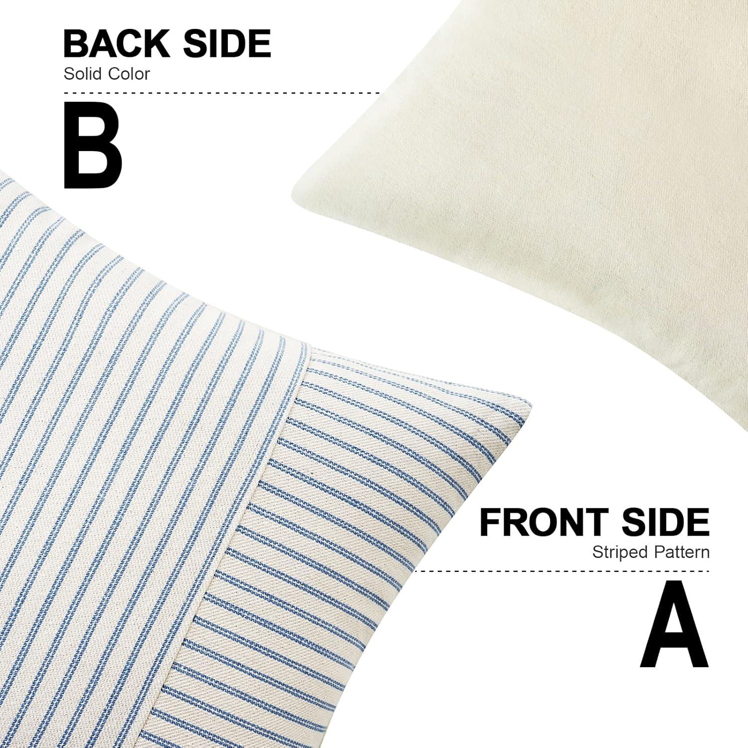 imageMIULEE Dark Green Patchwork Farmhouse Pillow Covers 18x18 Inch Pack of 2 Striped Linen Decorative Modern Accent Pillow Cases for Sofa Couch BedroomLight Blue