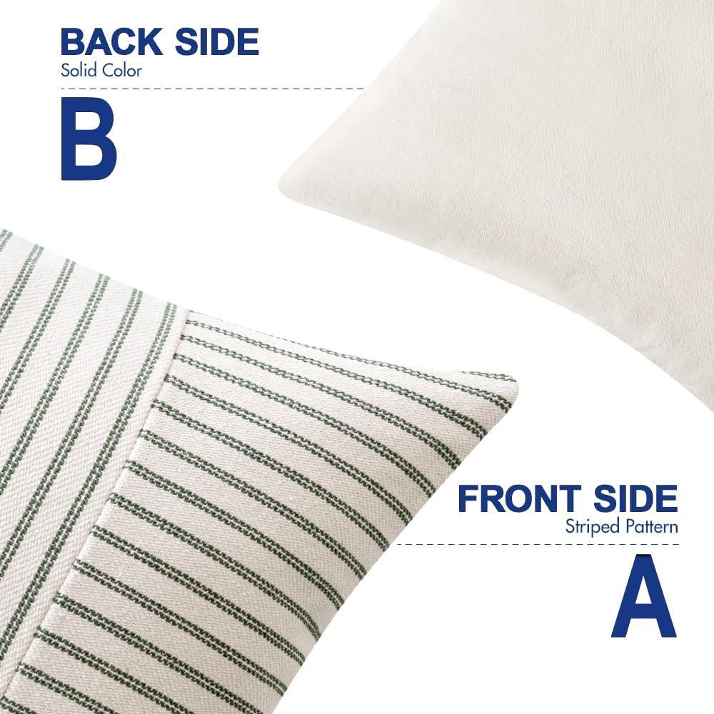 imageMIULEE Dark Green Patchwork Farmhouse Pillow Covers 18x18 Inch Pack of 2 Striped Linen Decorative Modern Accent Pillow Cases for Sofa Couch BedroomOlive Green