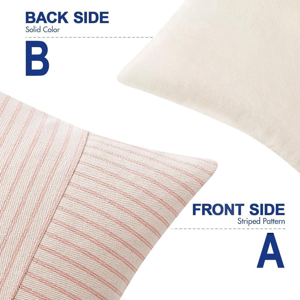 imageMIULEE Dark Green Patchwork Farmhouse Pillow Covers 18x18 Inch Pack of 2 Striped Linen Decorative Modern Accent Pillow Cases for Sofa Couch BedroomPink