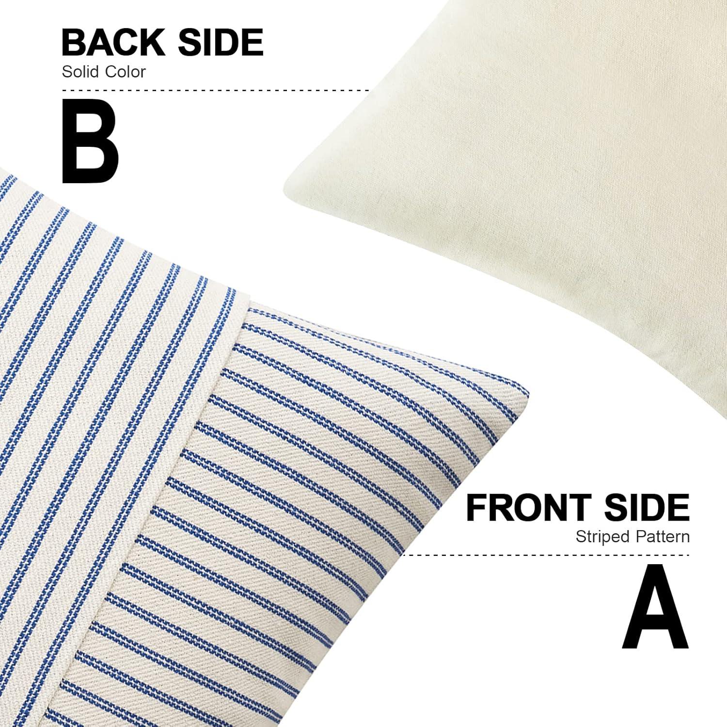 imageMIULEE Dark Green Patchwork Farmhouse Pillow Covers 18x18 Inch Pack of 2 Striped Linen Decorative Modern Accent Pillow Cases for Sofa Couch BedroomRoyal Blue