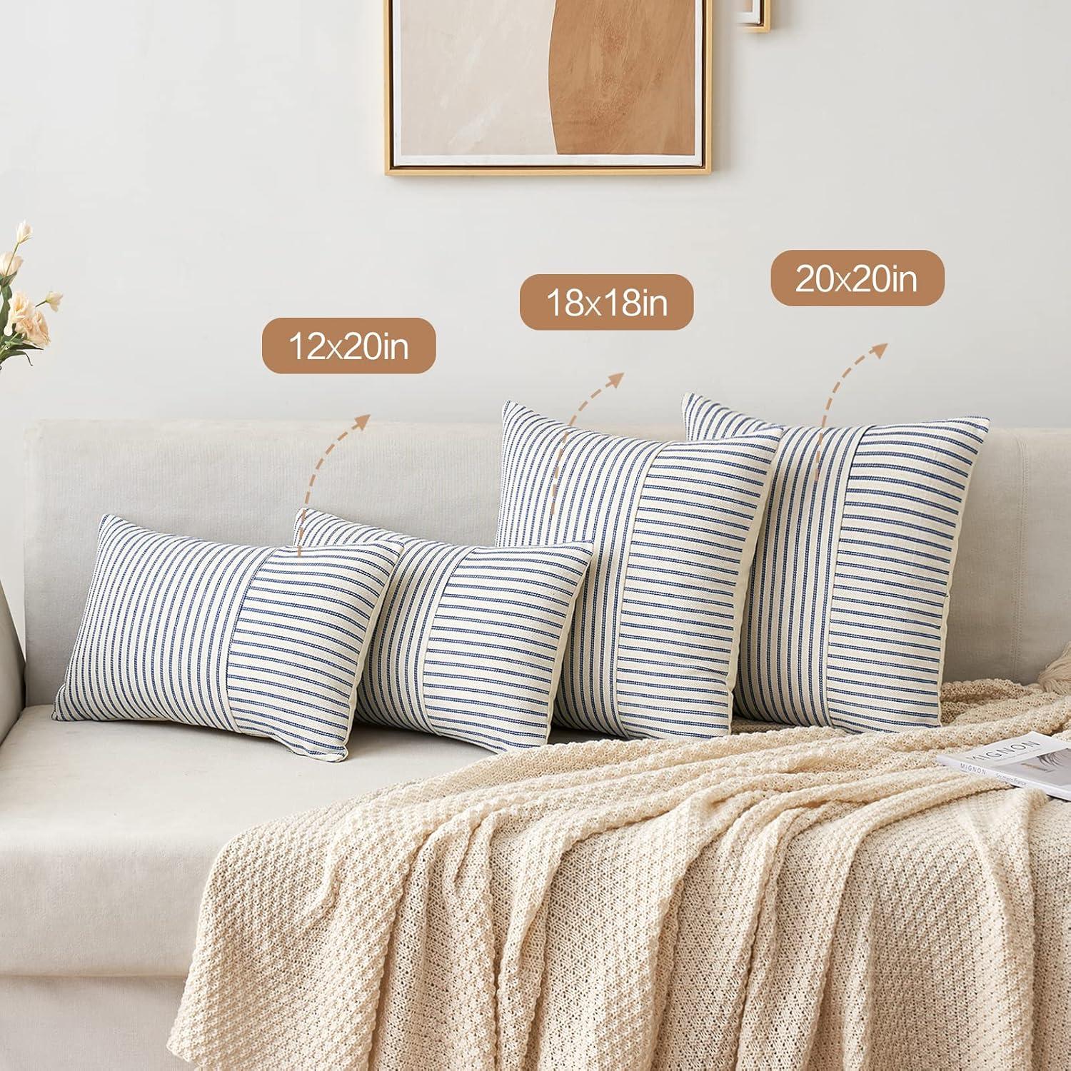 imageMIULEE Dark Green Patchwork Farmhouse Pillow Covers 18x18 Inch Pack of 2 Striped Linen Decorative Modern Accent Pillow Cases for Sofa Couch BedroomRoyal Blue