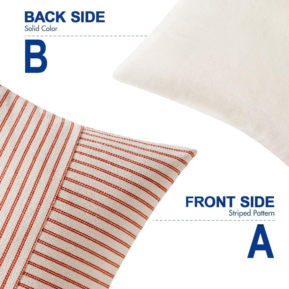 imageMIULEE Dark Green Patchwork Farmhouse Pillow Covers 18x18 Inch Pack of 2 Striped Linen Decorative Modern Accent Pillow Cases for Sofa Couch BedroomRust