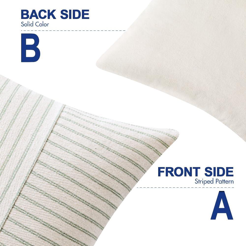 imageMIULEE Dark Green Patchwork Farmhouse Pillow Covers 18x18 Inch Pack of 2 Striped Linen Decorative Modern Accent Pillow Cases for Sofa Couch BedroomSage Green
