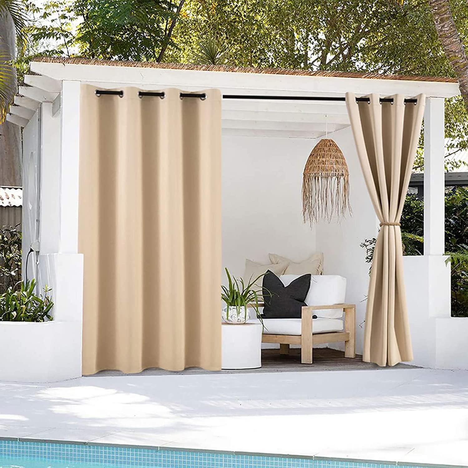 imageMIULEE Deck Curtains for Outdoor Room Darkening Waterproof Grommet Top Energy Saving Blackout Drapery 52 Inches x 84 Inches Beige 1 Piece