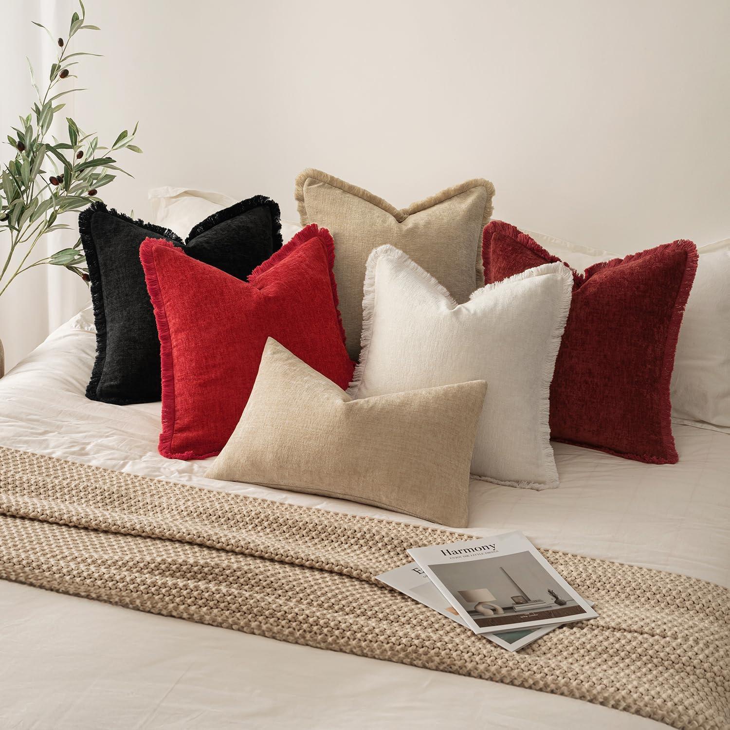 imageMIULEE Decorative Black Throw Pillow Covers 20x20 Inch Set of 2 Soft Cozy Boho Farmhouse Couch Pillow Covers with Tassels Chenille Accent Pillowcases for Spring Sofa Bed Living Room Home DecorBlack