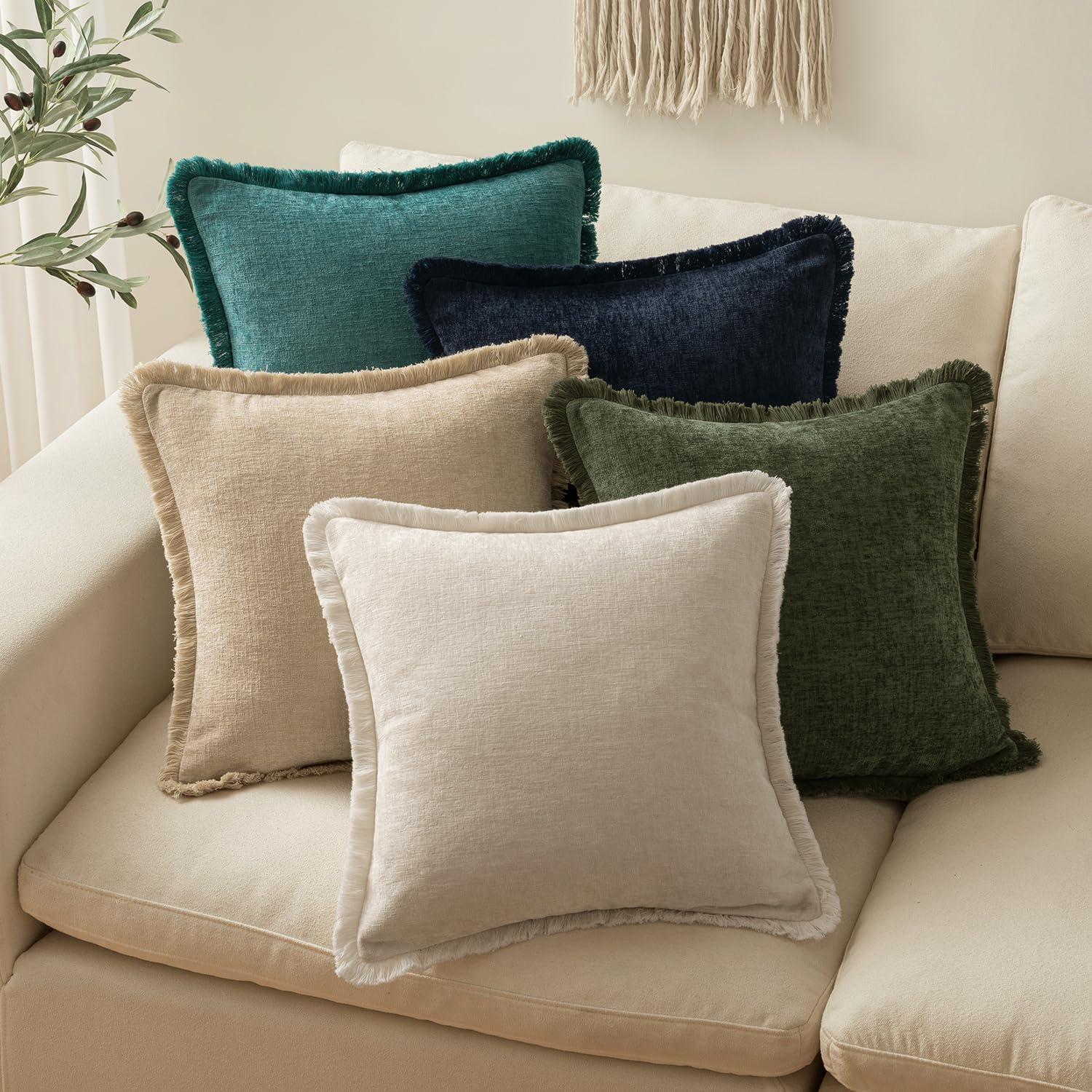 imageMIULEE Decorative Black Throw Pillow Covers 20x20 Inch Set of 2 Soft Cozy Boho Farmhouse Couch Pillow Covers with Tassels Chenille Accent Pillowcases for Spring Sofa Bed Living Room Home DecorNavy Blue