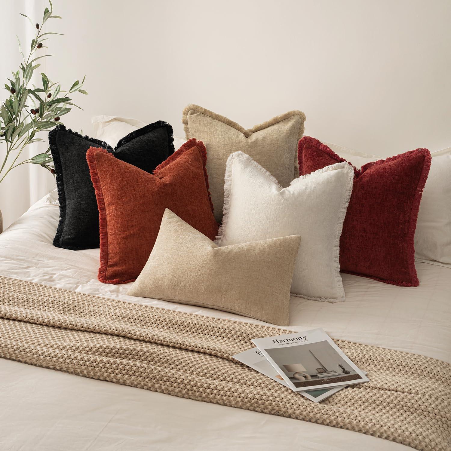 imageMIULEE Decorative Black Throw Pillow Covers 20x20 Inch Set of 2 Soft Cozy Boho Farmhouse Couch Pillow Covers with Tassels Chenille Accent Pillowcases for Spring Sofa Bed Living Room Home DecorBurnt Orange