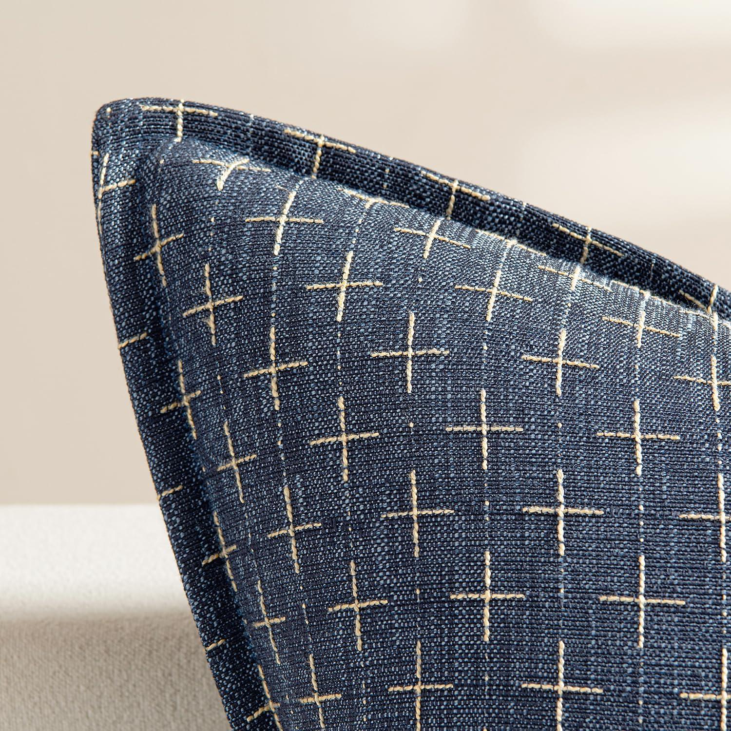 imageMIULEE Decorative Burlap Linen Throw Pillows Covers 18x18 Inch Christmas Olive Green Spring Vintage Couch Pillow Covers Modern Farmhouse Pillowcase Woven Textured Cushion Cases for Sofa Bed LivingroomBlue