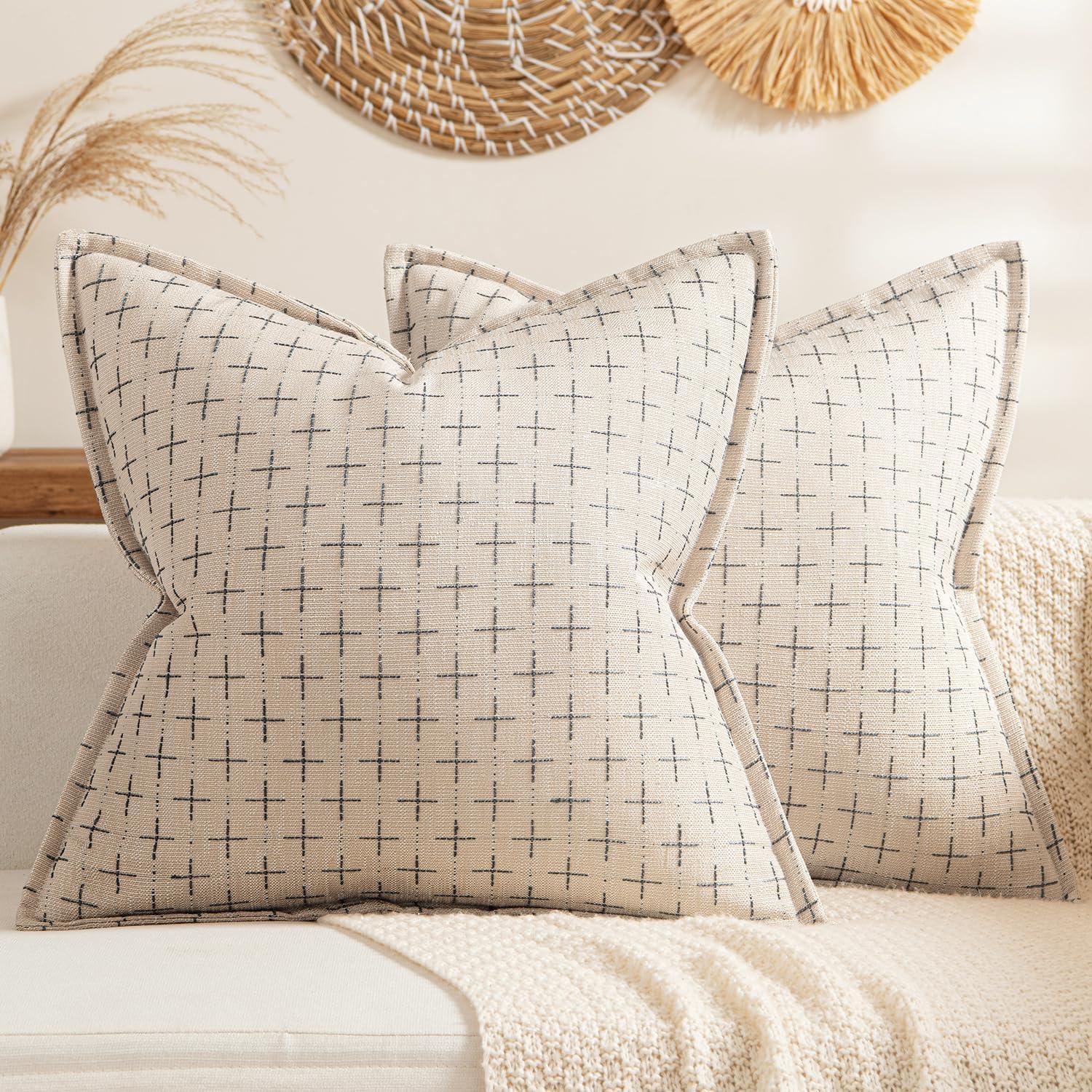 imageMIULEE Decorative Burlap Linen Throw Pillows Covers 18x18 Inch Christmas Olive Green Spring Vintage Couch Pillow Covers Modern Farmhouse Pillowcase Woven Textured Cushion Cases for Sofa Bed LivingroomBeige