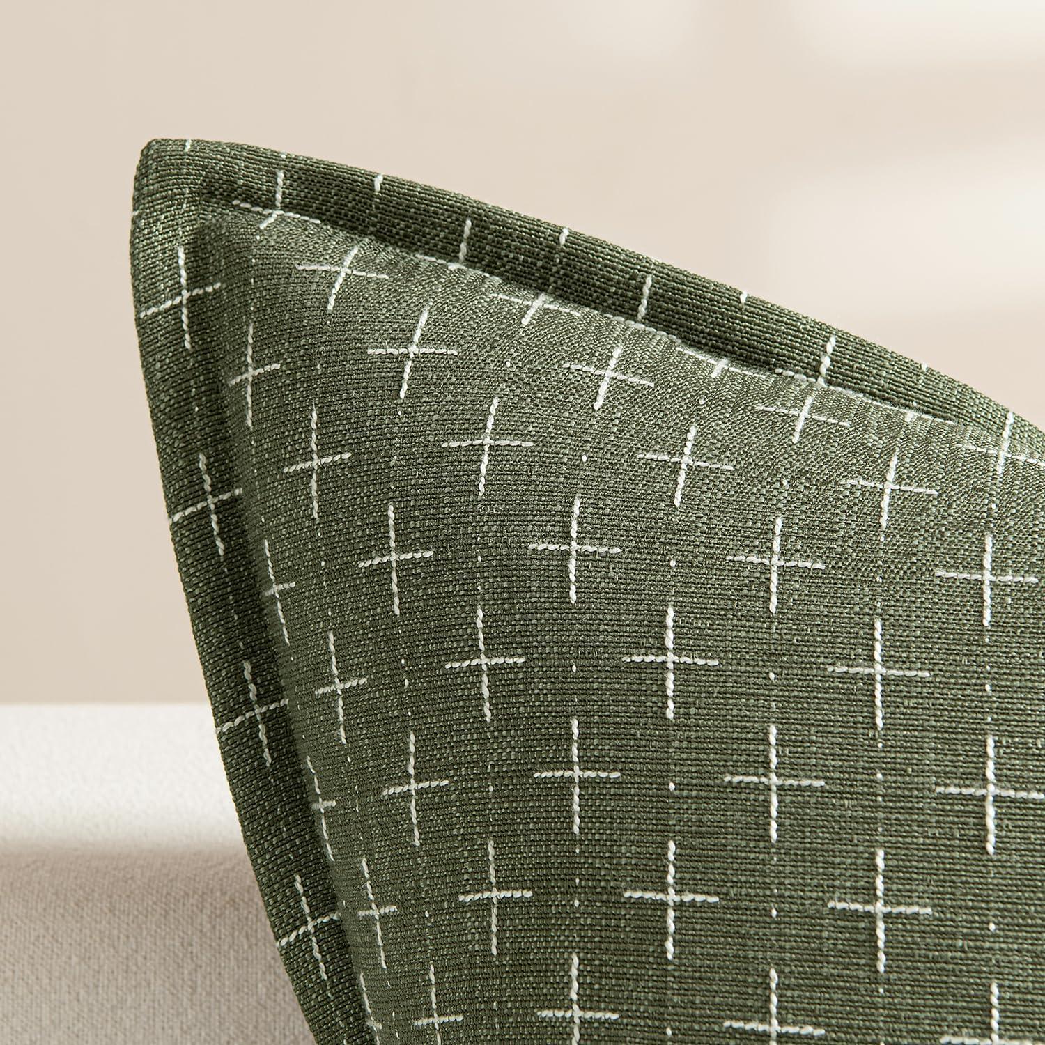 imageMIULEE Decorative Burlap Linen Throw Pillows Covers 18x18 Inch Christmas Olive Green Spring Vintage Couch Pillow Covers Modern Farmhouse Pillowcase Woven Textured Cushion Cases for Sofa Bed LivingroomOlive Green