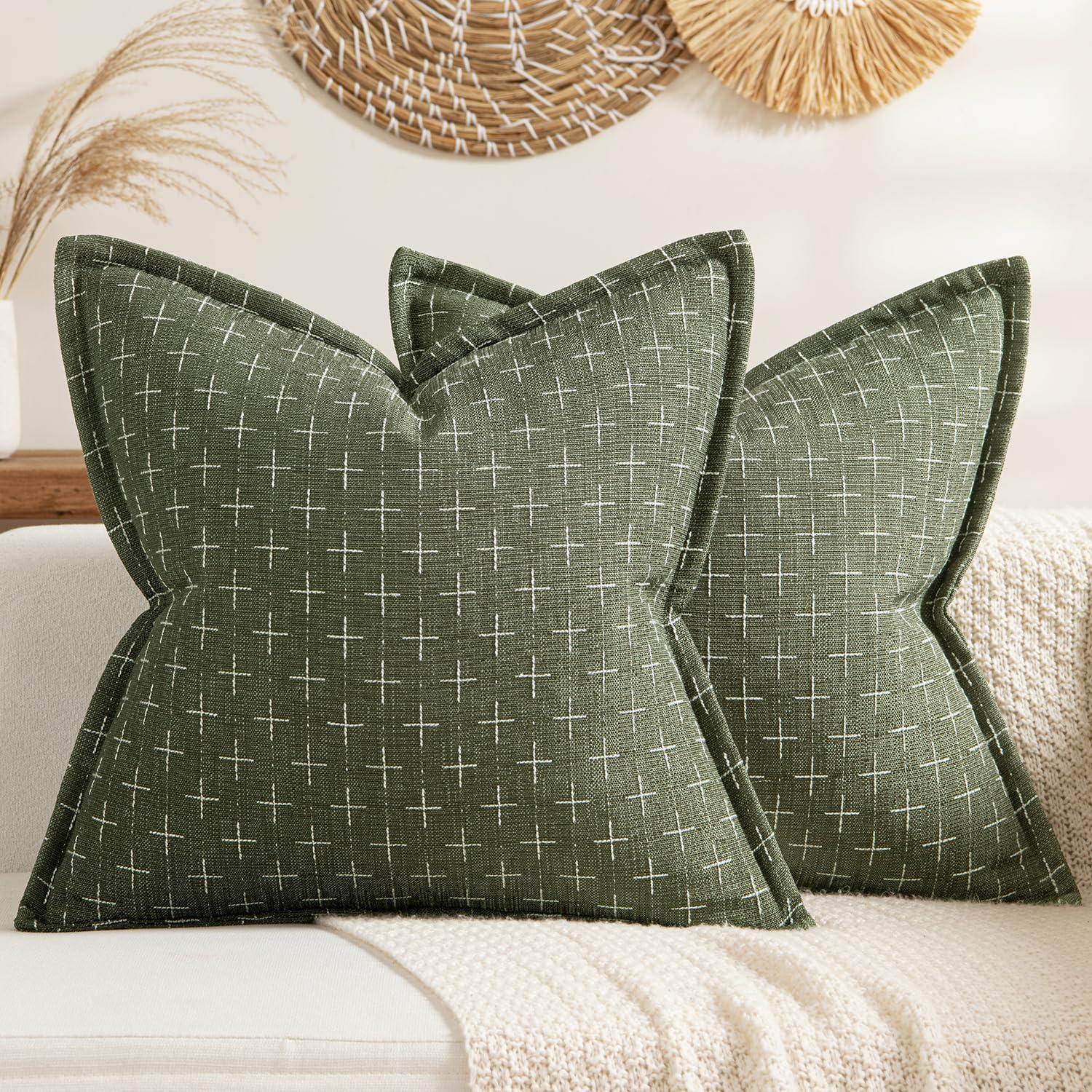 imageMIULEE Decorative Burlap Linen Throw Pillows Covers 18x18 Inch Christmas Olive Green Spring Vintage Couch Pillow Covers Modern Farmhouse Pillowcase Woven Textured Cushion Cases for Sofa Bed LivingroomOlive Green