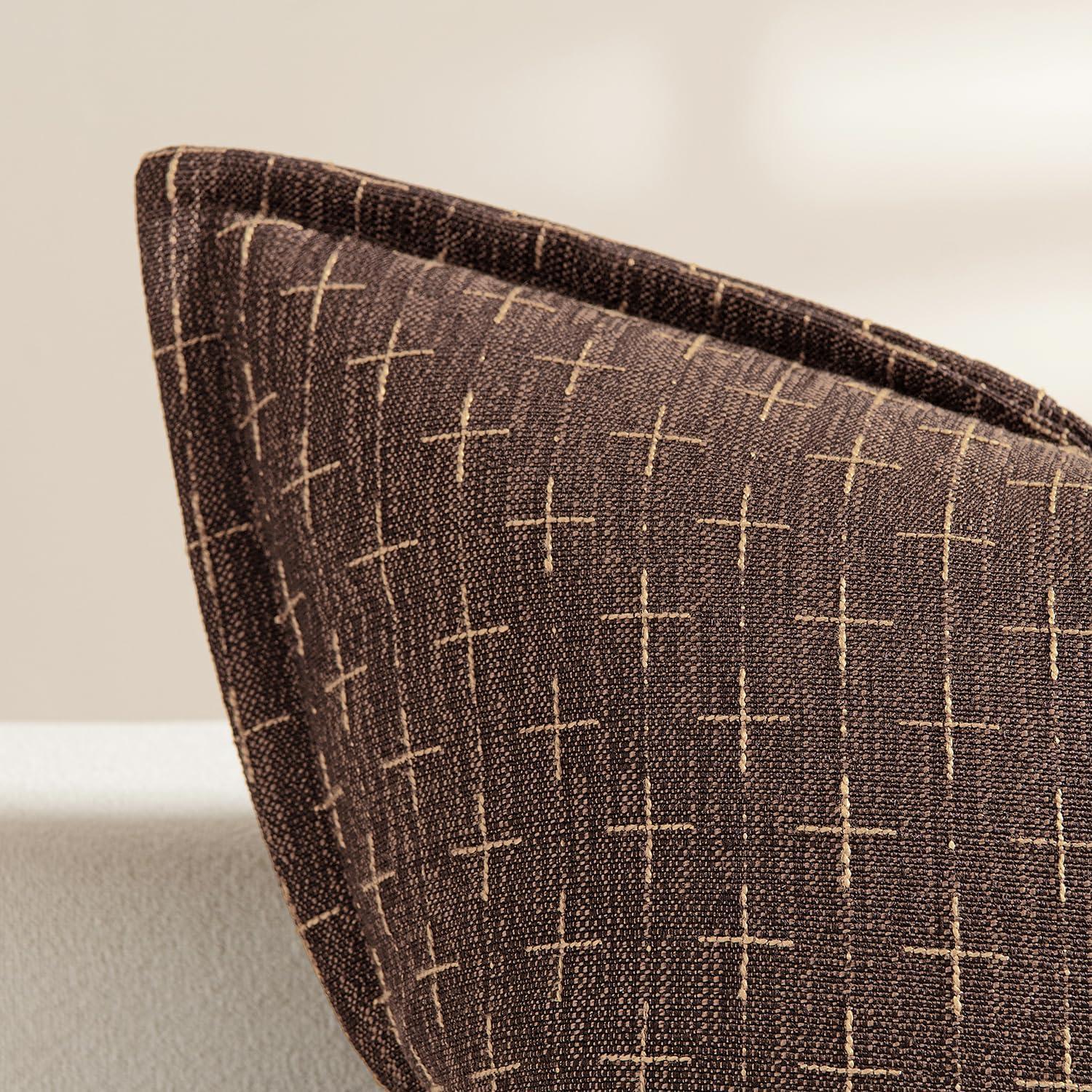 imageMIULEE Decorative Burlap Linen Throw Pillows Covers 18x18 Inch Christmas Olive Green Spring Vintage Couch Pillow Covers Modern Farmhouse Pillowcase Woven Textured Cushion Cases for Sofa Bed LivingroomDark Coffee