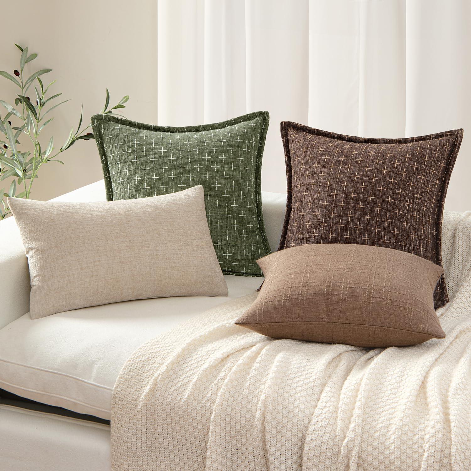 imageMIULEE Decorative Burlap Linen Throw Pillows Covers 18x18 Inch Christmas Olive Green Spring Vintage Couch Pillow Covers Modern Farmhouse Pillowcase Woven Textured Cushion Cases for Sofa Bed LivingroomOlive Green