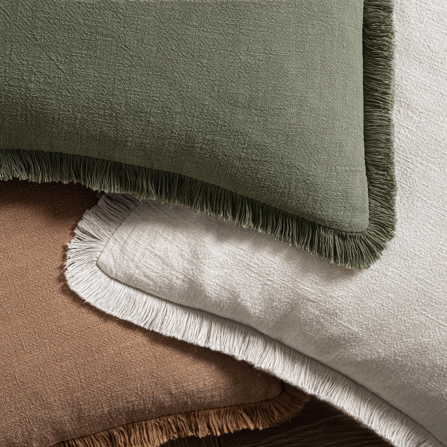imageMIULEE Decorative Couch Pillow Covers Neutral Linen Fringe Throw Pillows Set of 4 Soft Rustic Cushions Boho Farmhouse Pillowcases for Bed Sofa Living Room Home Decor 18x18 Inch BeigeBrownGreenOlive Green