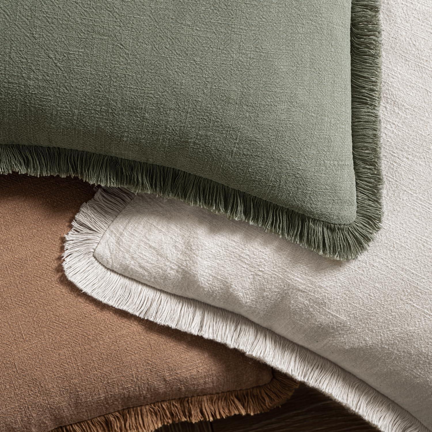 imageMIULEE Decorative Couch Pillow Covers Neutral Linen Fringe Throw Pillows Set of 4 Soft Rustic Cushions Boho Farmhouse Pillowcases for Bed Sofa Living Room Home Decor 18x18 Inch BeigeBrownGreenNeutral Beige