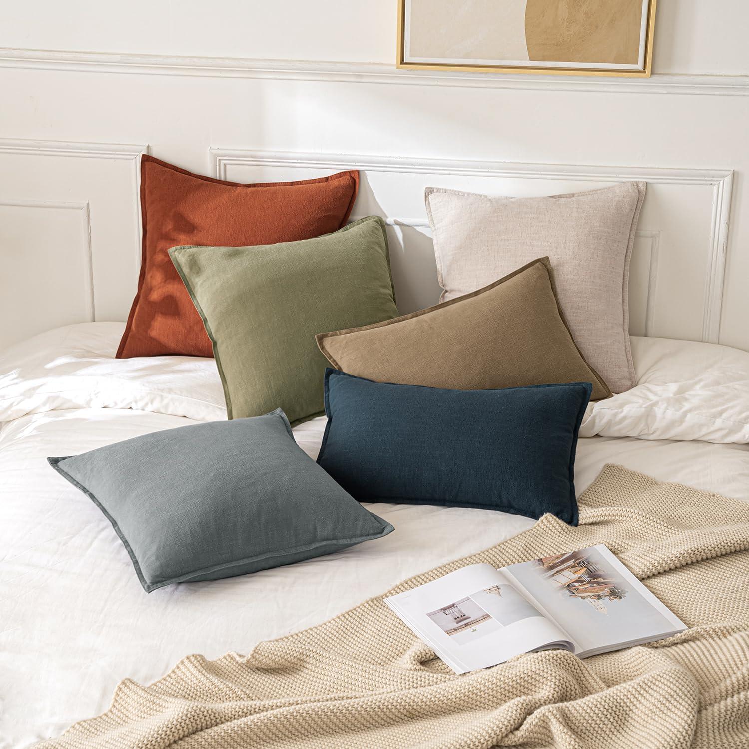 imageMIULEE Decorative Linen Pillow Covers 20x20 Inch Natural Beige Boho Farmhouse Neutral Christmas Couch Throw Pillows for Bed Pack of 2 Accent Modern Pillowcase Sofa Livingroom Home DecorKhaki