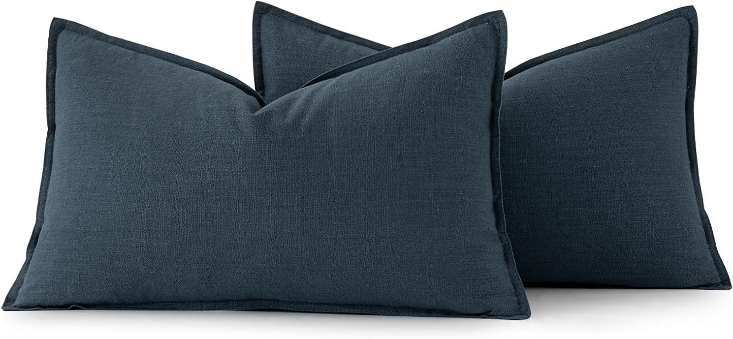 imageMIULEE Decorative Linen Pillow Covers 20x20 Inch Natural Beige Boho Farmhouse Neutral Christmas Couch Throw Pillows for Bed Pack of 2 Accent Modern Pillowcase Sofa Livingroom Home DecorNavy Blue
