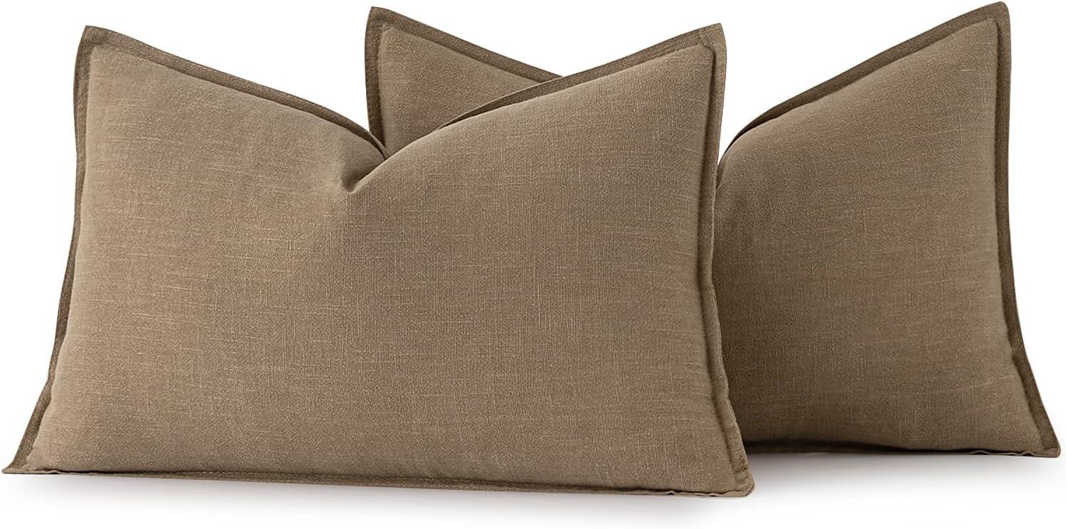imageMIULEE Decorative Linen Pillow Covers 20x20 Inch Natural Beige Boho Farmhouse Neutral Christmas Couch Throw Pillows for Bed Pack of 2 Accent Modern Pillowcase Sofa Livingroom Home DecorKhaki