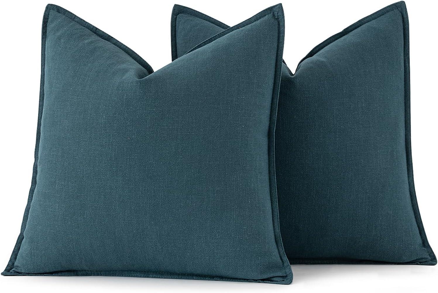 imageMIULEE Decorative Linen Pillow Covers 20x20 Inch Natural Beige Boho Farmhouse Neutral Christmas Couch Throw Pillows for Bed Pack of 2 Accent Modern Pillowcase Sofa Livingroom Home DecorBlue