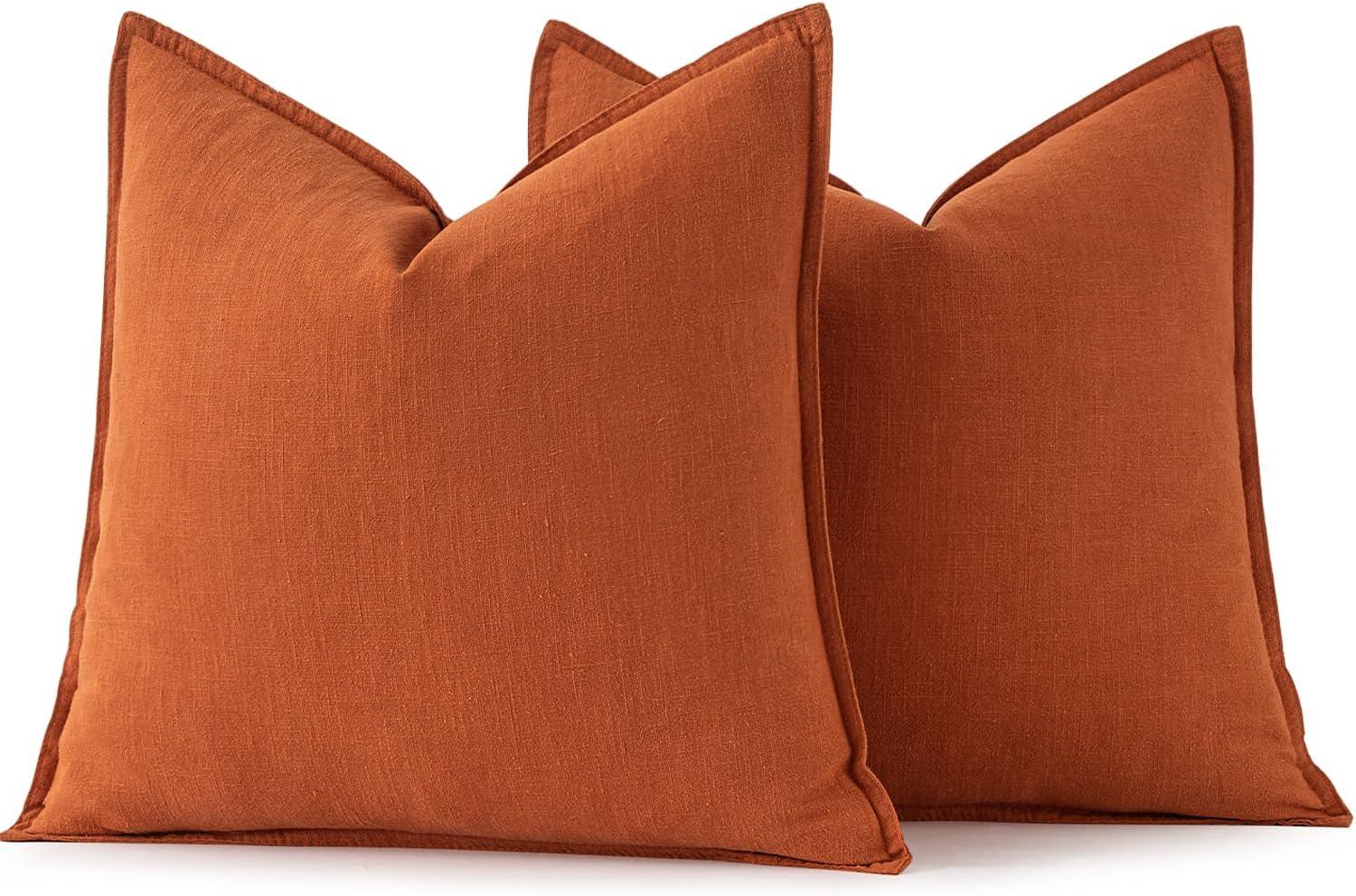 imageMIULEE Decorative Linen Pillow Covers 20x20 Inch Natural Beige Boho Farmhouse Neutral Christmas Couch Throw Pillows for Bed Pack of 2 Accent Modern Pillowcase Sofa Livingroom Home DecorBurnt Orange