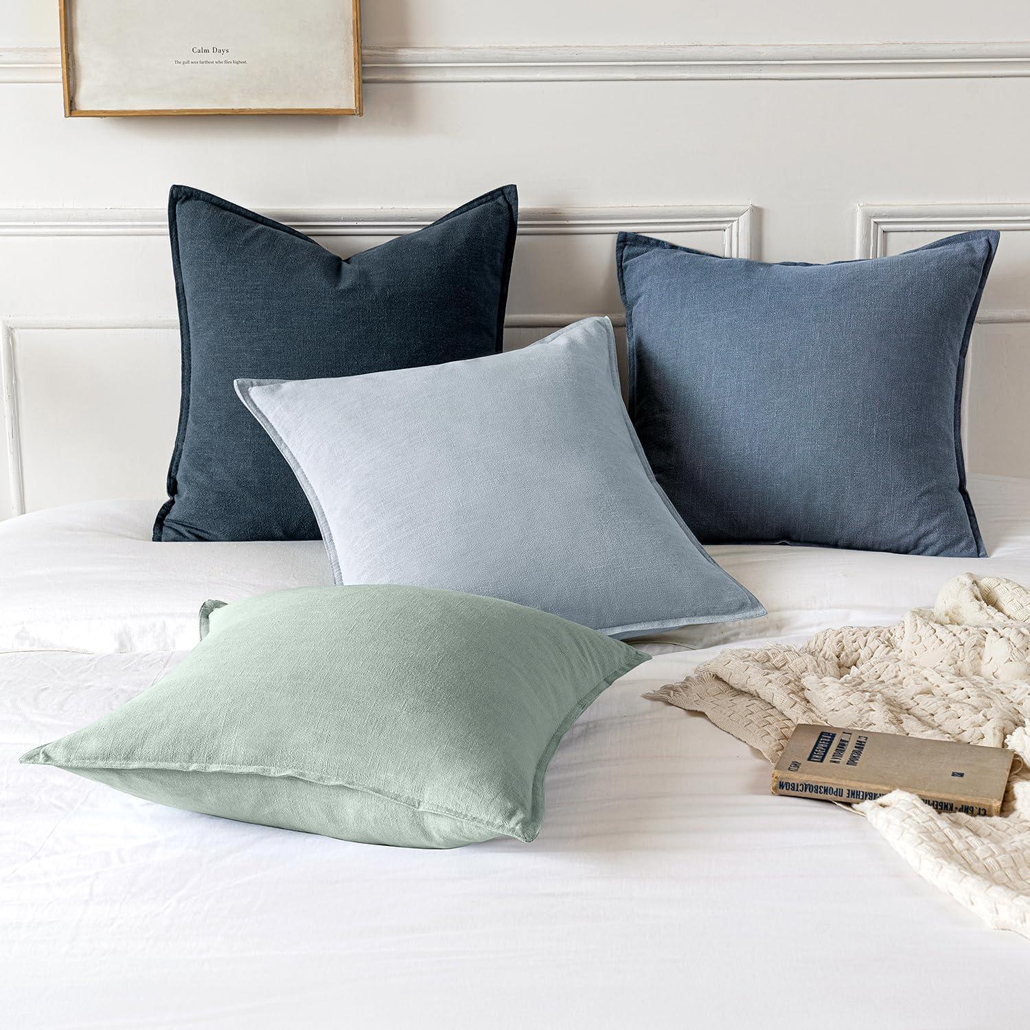 imageMIULEE Decorative Linen Pillow Covers 20x20 Inch Natural Beige Boho Farmhouse Neutral Christmas Couch Throw Pillows for Bed Pack of 2 Accent Modern Pillowcase Sofa Livingroom Home DecorBlue Ashes