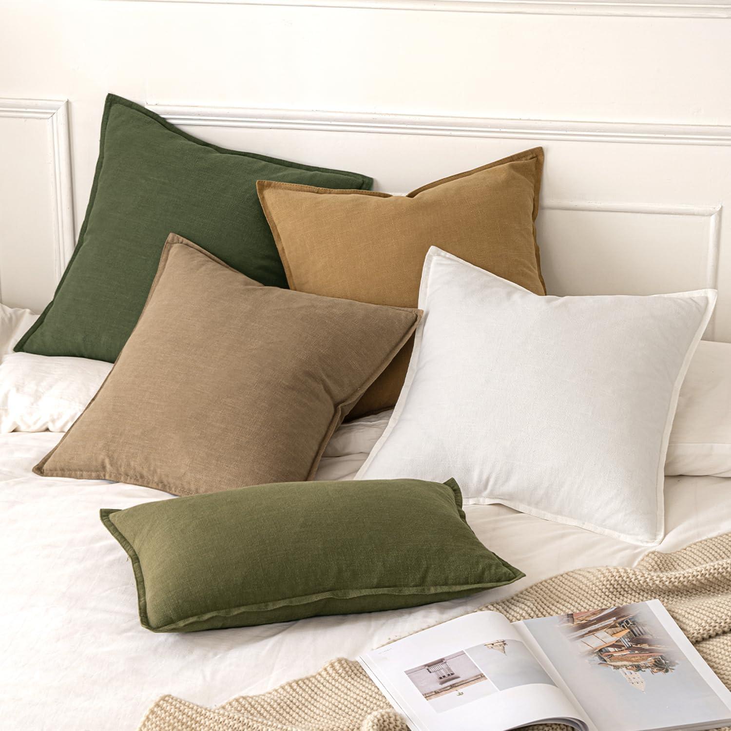 imageMIULEE Decorative Linen Pillow Covers 20x20 Inch Natural Beige Boho Farmhouse Neutral Christmas Couch Throw Pillows for Bed Pack of 2 Accent Modern Pillowcase Sofa Livingroom Home DecorKhaki