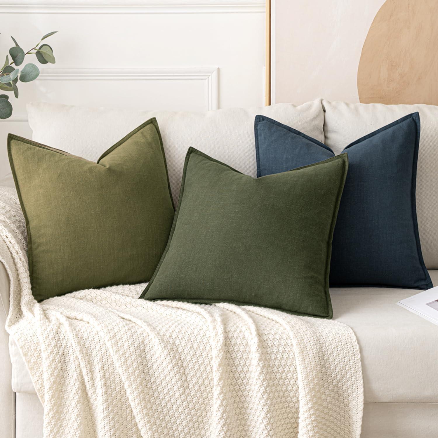 imageMIULEE Decorative Linen Pillow Covers 20x20 Inch Natural Beige Boho Farmhouse Neutral Christmas Couch Throw Pillows for Bed Pack of 2 Accent Modern Pillowcase Sofa Livingroom Home DecorGreen