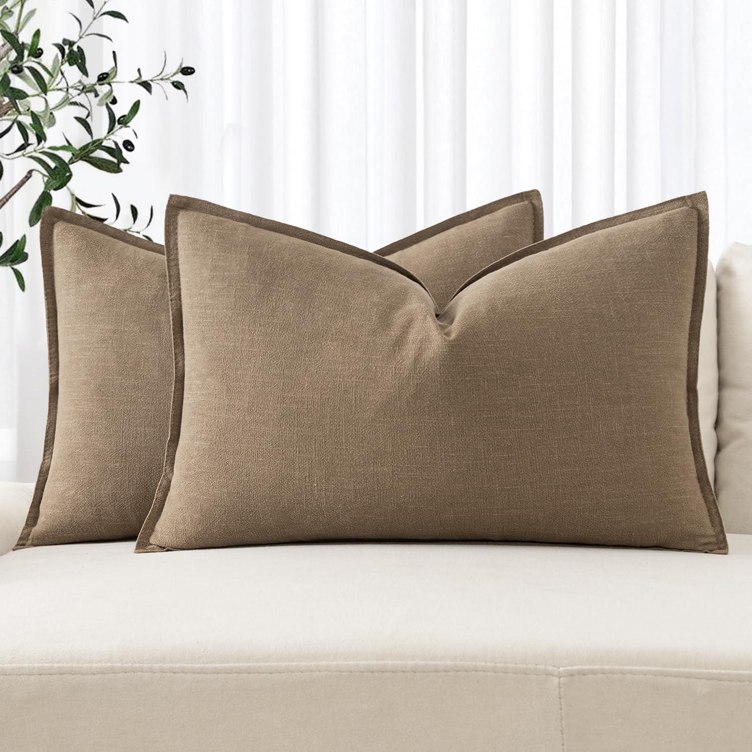 imageMIULEE Decorative Linen Pillow Covers 20x20 Inch Natural Beige Boho Farmhouse Neutral Christmas Couch Throw Pillows for Bed Pack of 2 Accent Modern Pillowcase Sofa Livingroom Home DecorKhaki