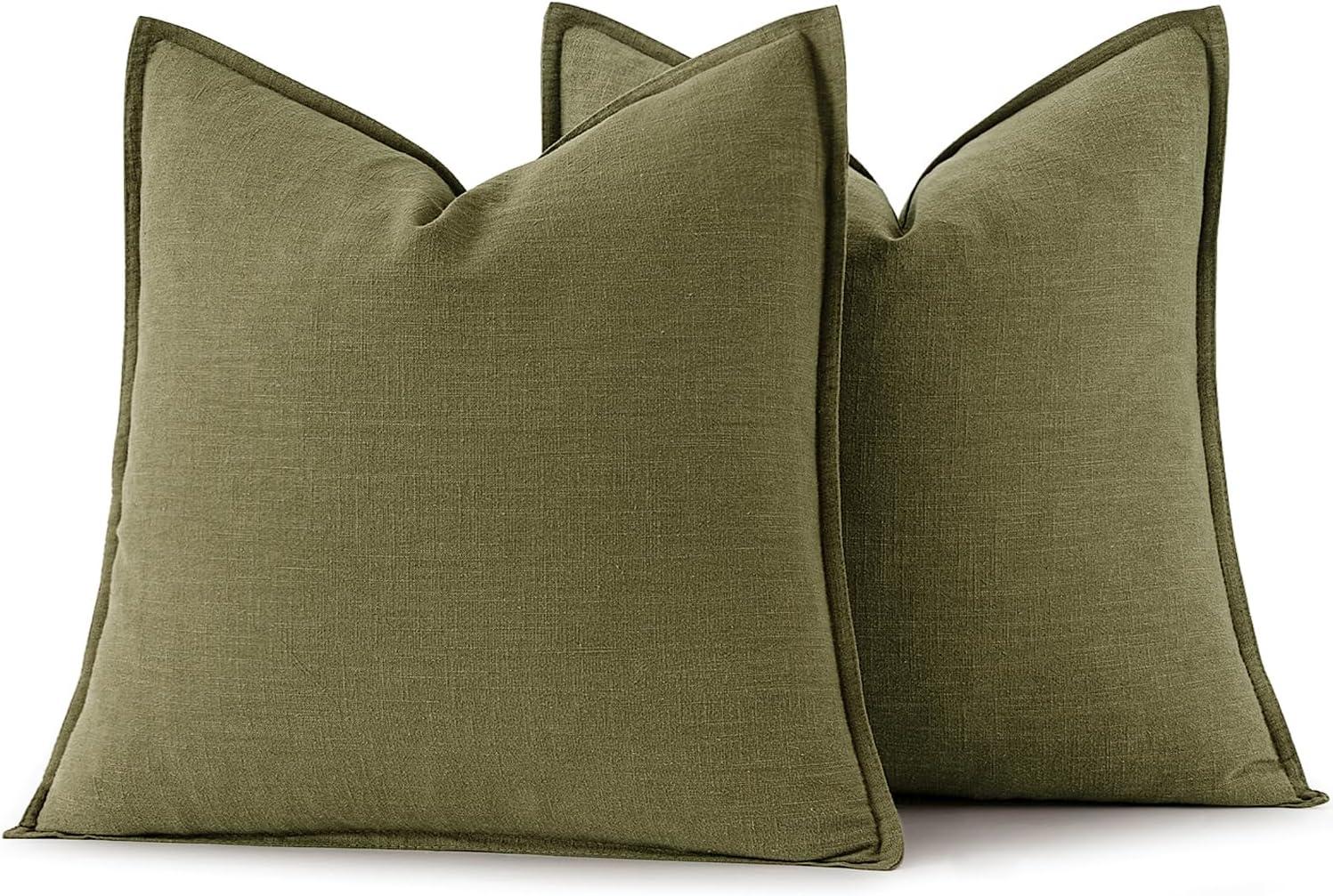imageMIULEE Decorative Linen Pillow Covers 20x20 Inch Natural Beige Boho Farmhouse Neutral Christmas Couch Throw Pillows for Bed Pack of 2 Accent Modern Pillowcase Sofa Livingroom Home DecorGreen