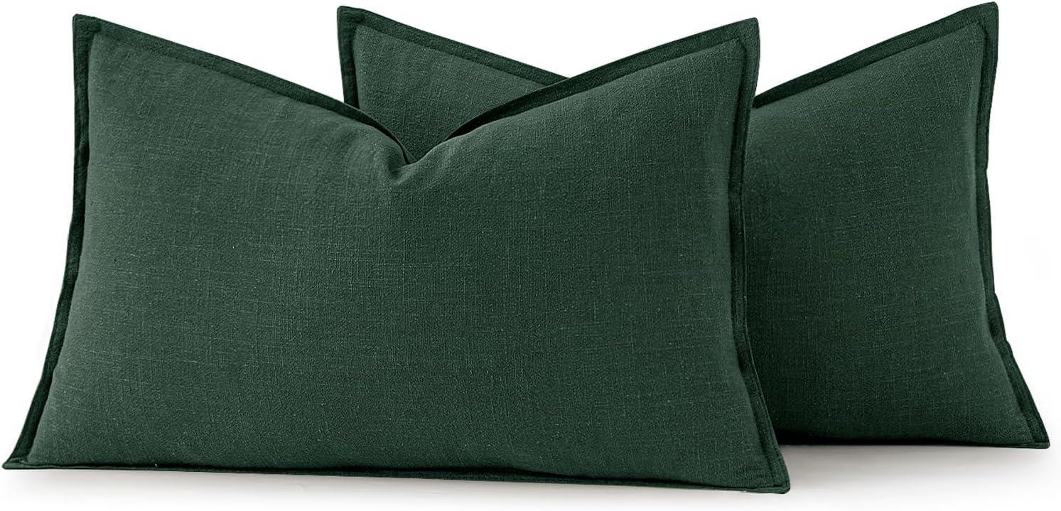 imageMIULEE Decorative Linen Pillow Covers 20x20 Inch Natural Beige Boho Farmhouse Neutral Christmas Couch Throw Pillows for Bed Pack of 2 Accent Modern Pillowcase Sofa Livingroom Home DecorDark Green