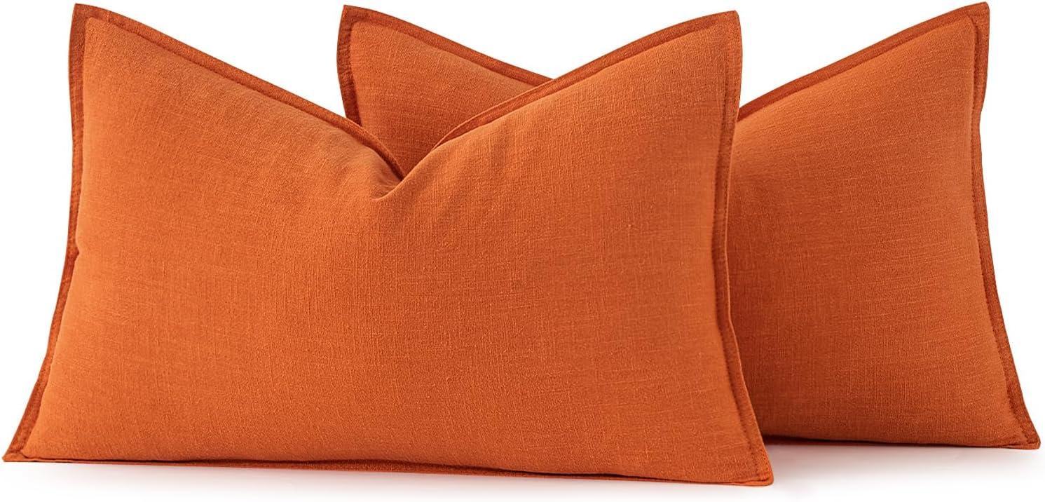 imageMIULEE Decorative Linen Pillow Covers 20x20 Inch Natural Beige Boho Farmhouse Neutral Christmas Couch Throw Pillows for Bed Pack of 2 Accent Modern Pillowcase Sofa Livingroom Home DecorOrange