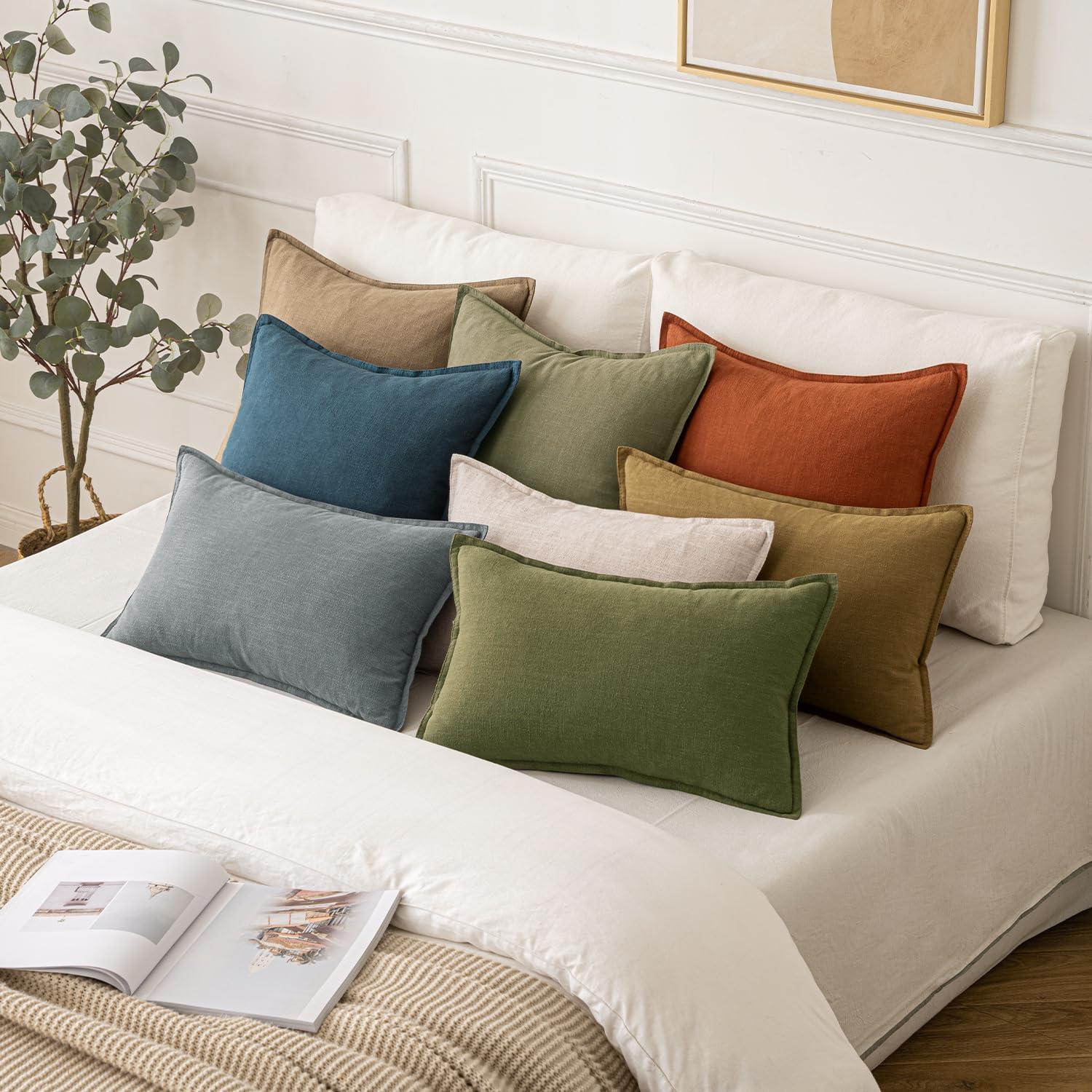 imageMIULEE Decorative Linen Pillow Covers 20x20 Inch Natural Beige Boho Farmhouse Neutral Christmas Couch Throw Pillows for Bed Pack of 2 Accent Modern Pillowcase Sofa Livingroom Home DecorBlue