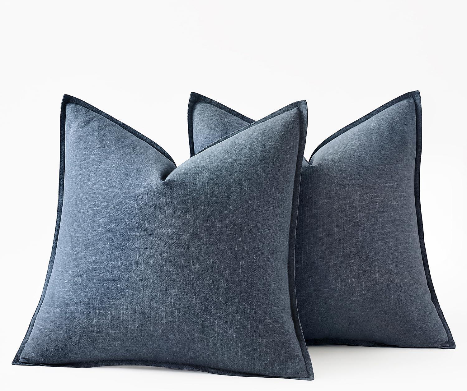imageMIULEE Decorative Linen Pillow Covers 20x20 Inch Natural Beige Boho Farmhouse Neutral Christmas Couch Throw Pillows for Bed Pack of 2 Accent Modern Pillowcase Sofa Livingroom Home DecorBlue Ashes