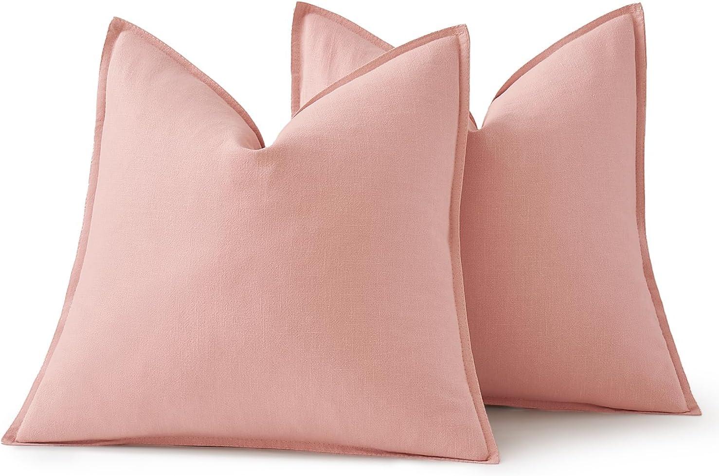 imageMIULEE Decorative Linen Pillow Covers 20x20 Inch Natural Beige Boho Farmhouse Neutral Christmas Couch Throw Pillows for Bed Pack of 2 Accent Modern Pillowcase Sofa Livingroom Home DecorPink