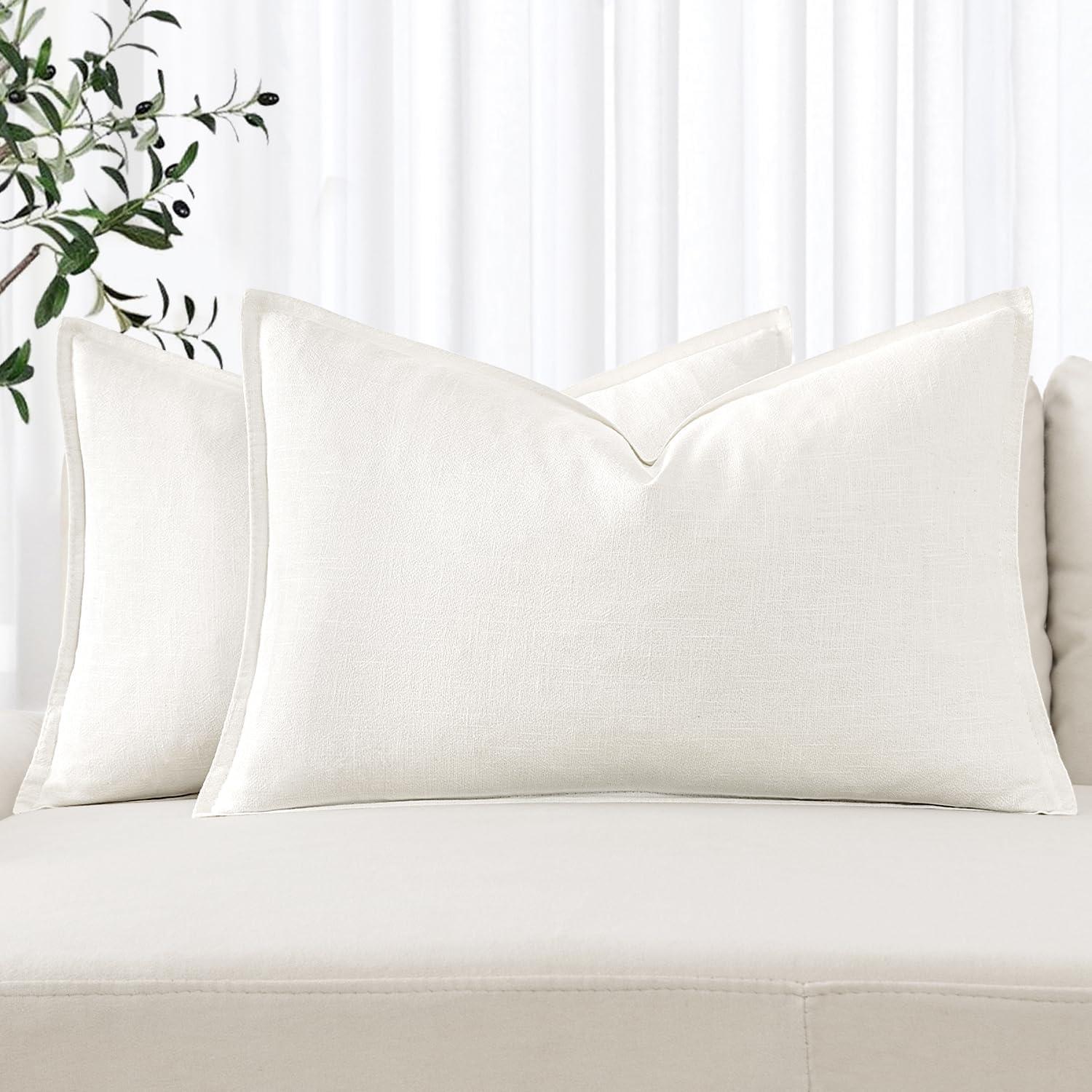 imageMIULEE Decorative Linen Pillow Covers 20x20 Inch Natural Beige Boho Farmhouse Neutral Christmas Couch Throw Pillows for Bed Pack of 2 Accent Modern Pillowcase Sofa Livingroom Home DecorCream White