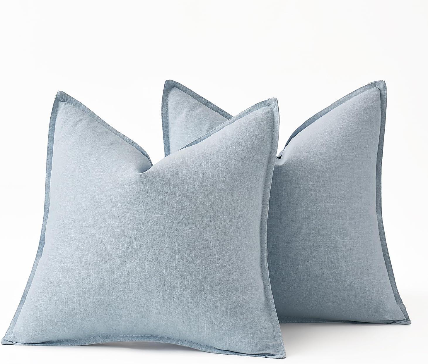 imageMIULEE Decorative Linen Pillow Covers 20x20 Inch Natural Beige Boho Farmhouse Neutral Christmas Couch Throw Pillows for Bed Pack of 2 Accent Modern Pillowcase Sofa Livingroom Home DecorLight Blue