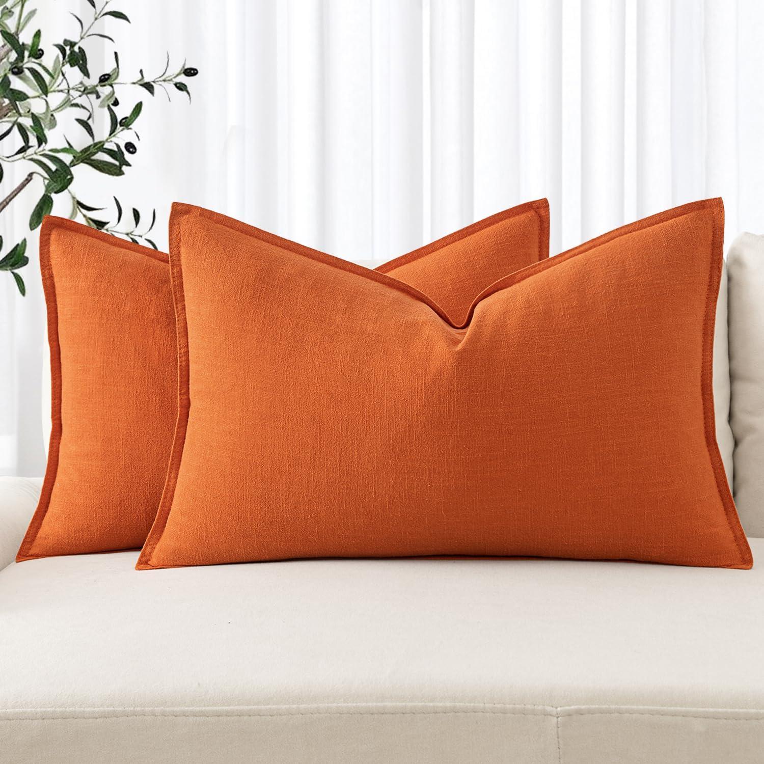 imageMIULEE Decorative Linen Pillow Covers 20x20 Inch Natural Beige Boho Farmhouse Neutral Christmas Couch Throw Pillows for Bed Pack of 2 Accent Modern Pillowcase Sofa Livingroom Home DecorOrange