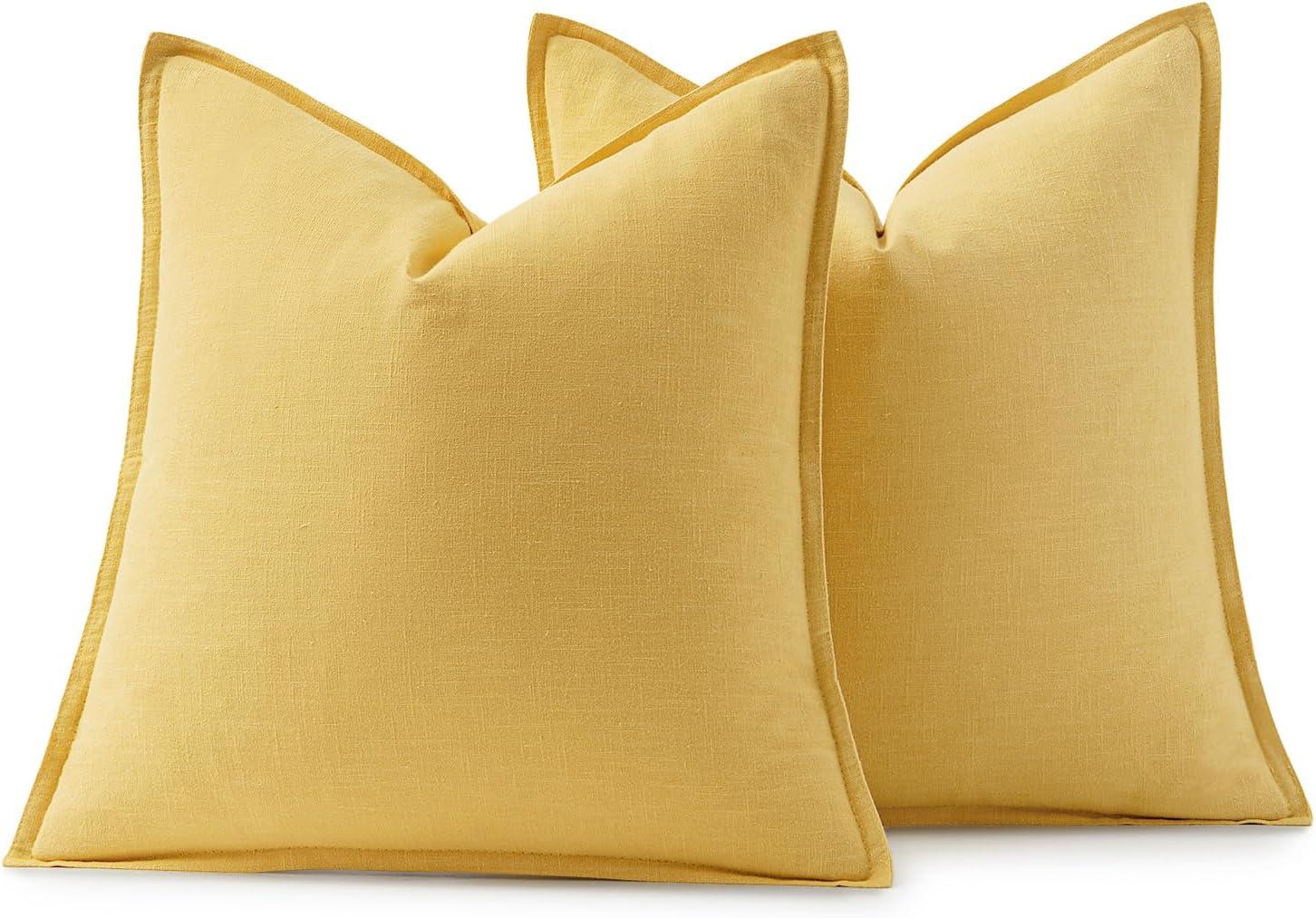 imageMIULEE Decorative Linen Pillow Covers 20x20 Inch Natural Beige Boho Farmhouse Neutral Christmas Couch Throw Pillows for Bed Pack of 2 Accent Modern Pillowcase Sofa Livingroom Home DecorYellow