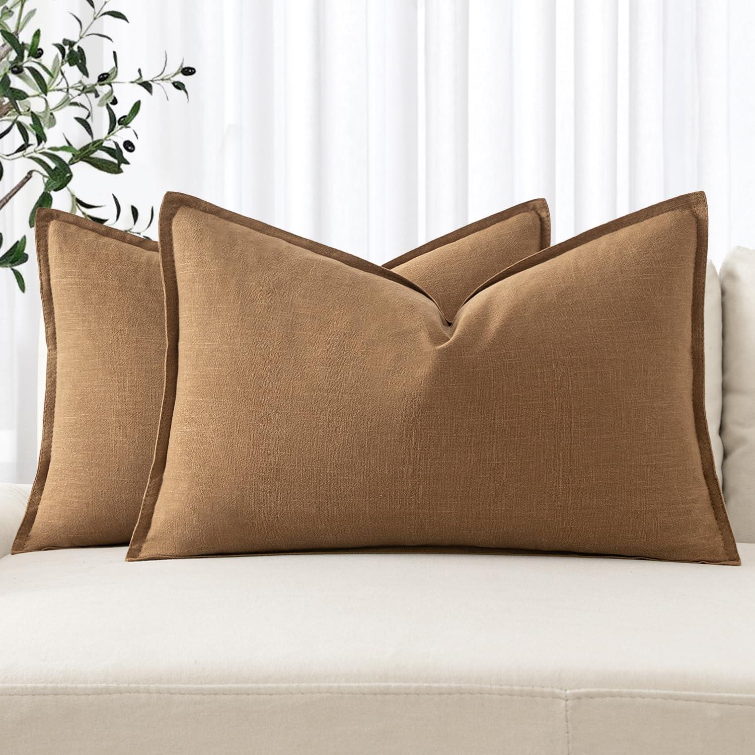 imageMIULEE Decorative Linen Pillow Covers 20x20 Inch Natural Beige Boho Farmhouse Neutral Christmas Couch Throw Pillows for Bed Pack of 2 Accent Modern Pillowcase Sofa Livingroom Home DecorBrown