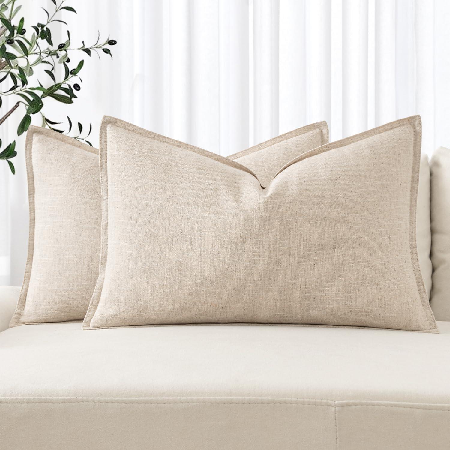 imageMIULEE Decorative Linen Pillow Covers 20x20 Inch Natural Beige Boho Farmhouse Neutral Christmas Couch Throw Pillows for Bed Pack of 2 Accent Modern Pillowcase Sofa Livingroom Home DecorNatural Beige