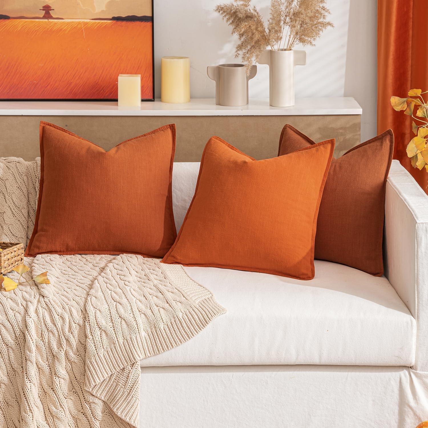 imageMIULEE Decorative Linen Pillow Covers 20x20 Inch Natural Beige Boho Farmhouse Neutral Christmas Couch Throw Pillows for Bed Pack of 2 Accent Modern Pillowcase Sofa Livingroom Home DecorBurnt Orange