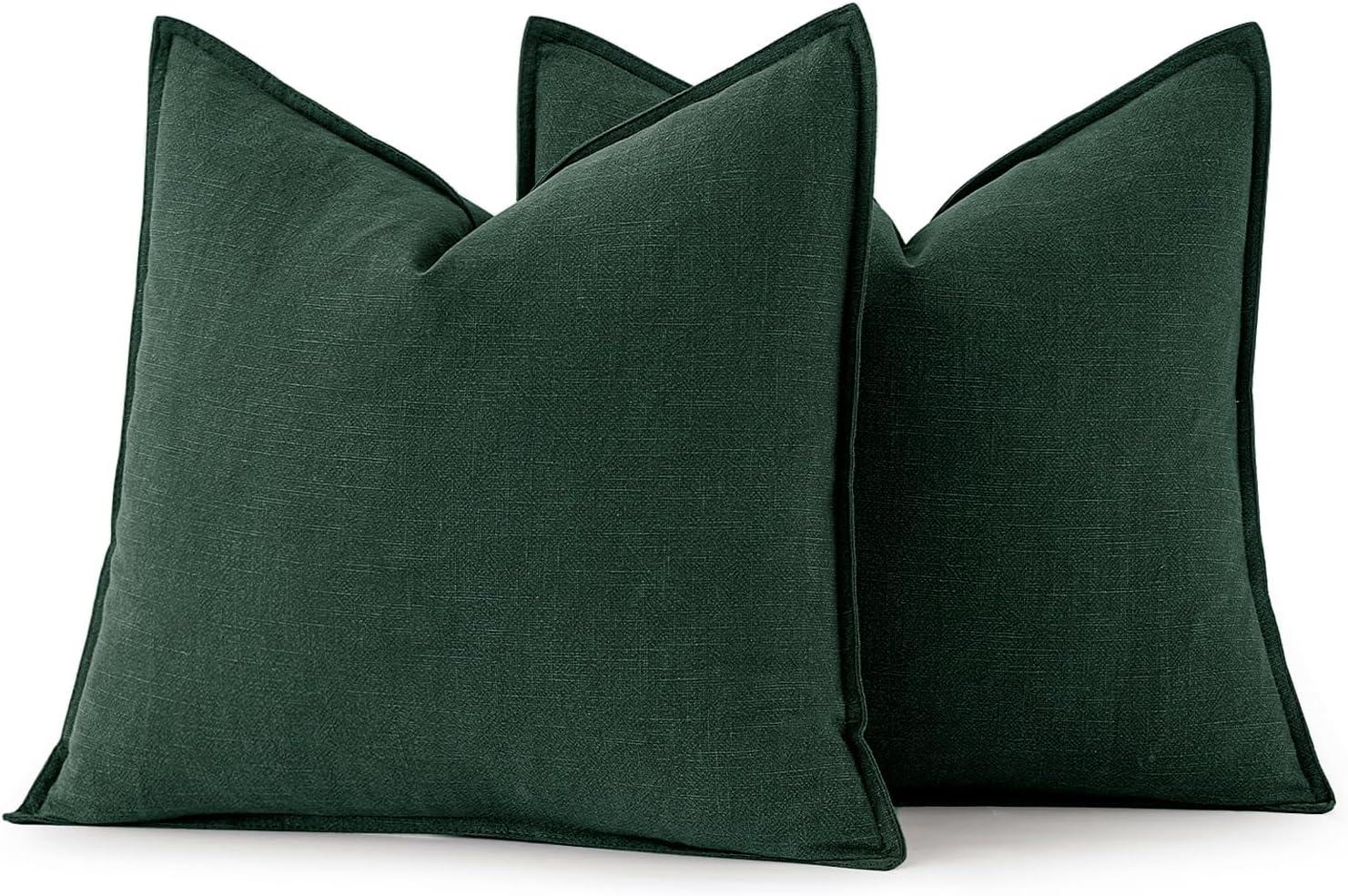 imageMIULEE Decorative Linen Pillow Covers 20x20 Inch Natural Beige Boho Farmhouse Neutral Christmas Couch Throw Pillows for Bed Pack of 2 Accent Modern Pillowcase Sofa Livingroom Home DecorDark Green