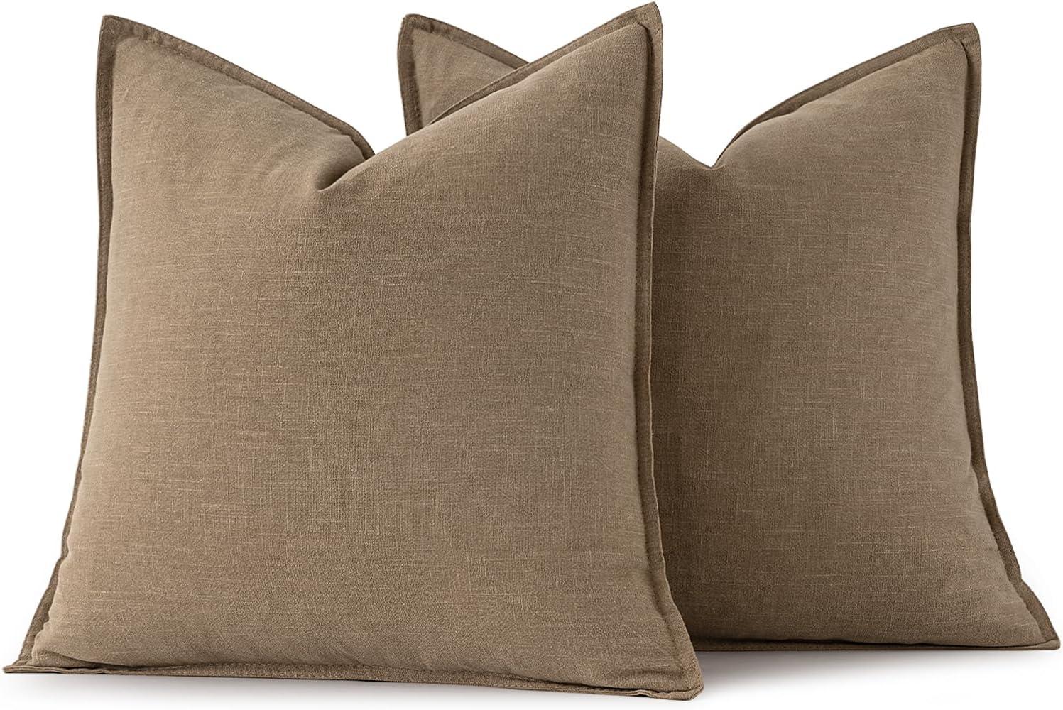 imageMIULEE Decorative Linen Pillow Covers 20x20 Inch Natural Beige Boho Farmhouse Neutral Christmas Couch Throw Pillows for Bed Pack of 2 Accent Modern Pillowcase Sofa Livingroom Home DecorKhaki