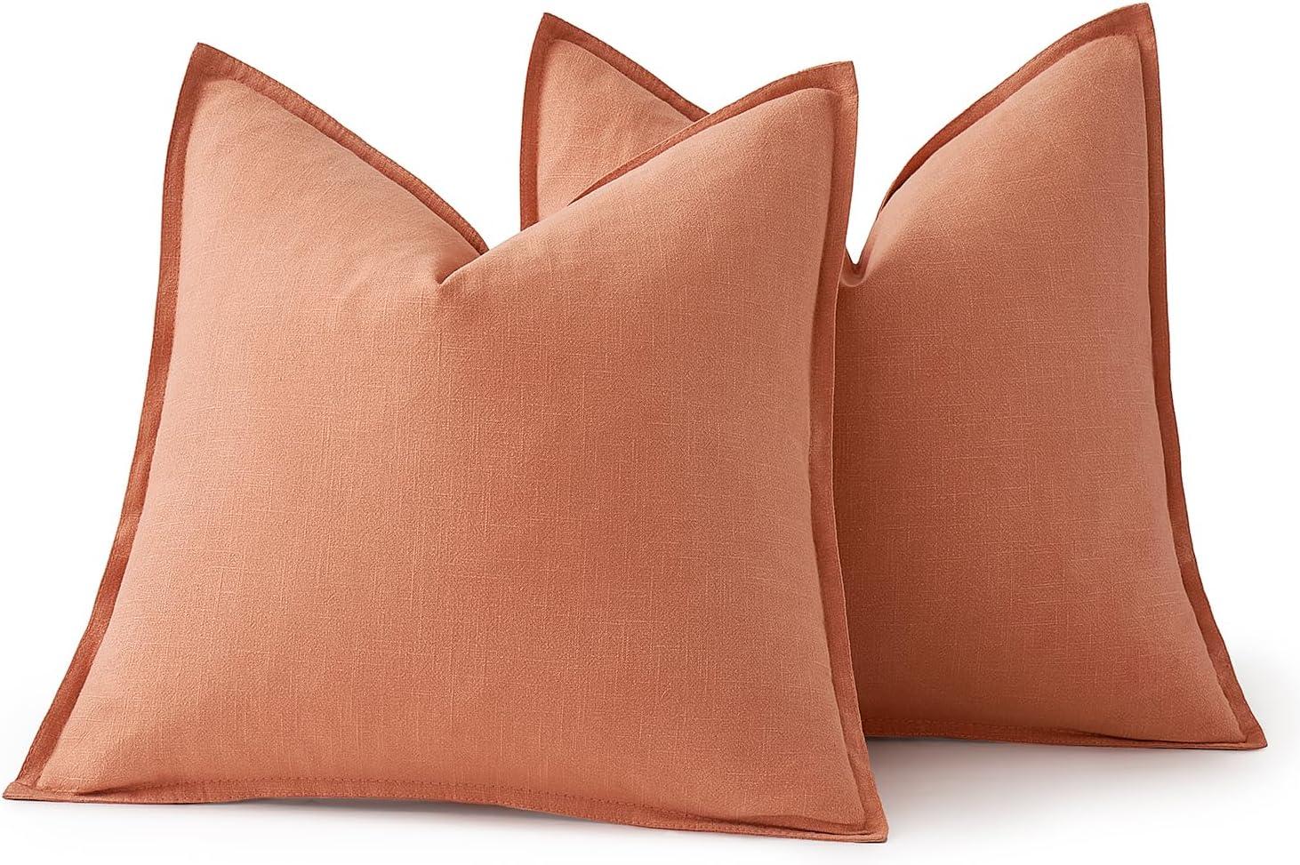 imageMIULEE Decorative Linen Pillow Covers 20x20 Inch Natural Beige Boho Farmhouse Neutral Christmas Couch Throw Pillows for Bed Pack of 2 Accent Modern Pillowcase Sofa Livingroom Home DecorCoral