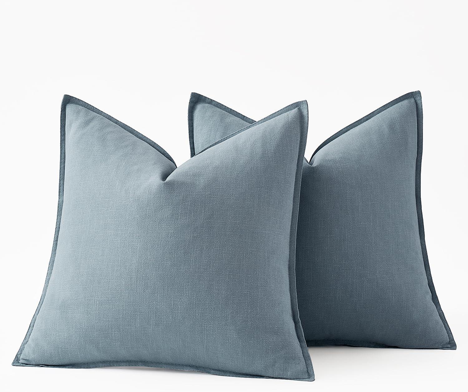 imageMIULEE Decorative Linen Pillow Covers 20x20 Inch Natural Beige Boho Farmhouse Neutral Christmas Couch Throw Pillows for Bed Pack of 2 Accent Modern Pillowcase Sofa Livingroom Home DecorBlue Grey