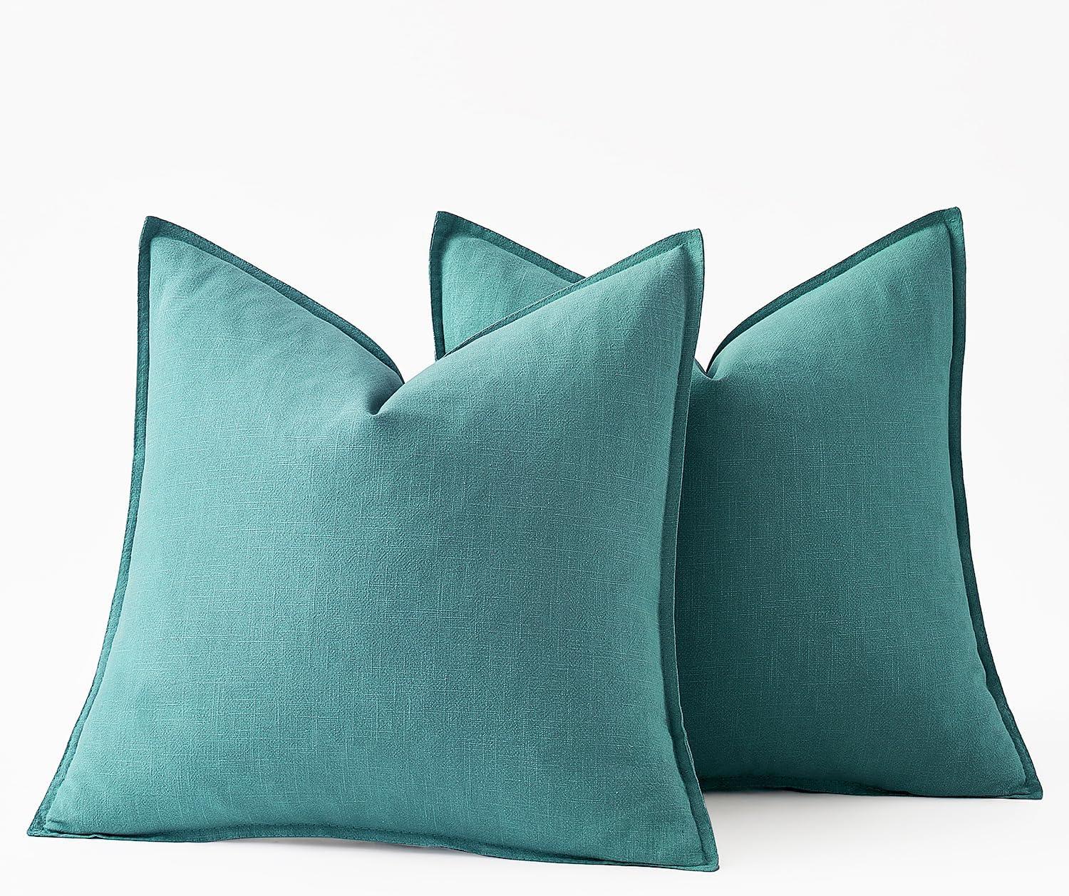 imageMIULEE Decorative Linen Pillow Covers 20x20 Inch Natural Beige Boho Farmhouse Neutral Christmas Couch Throw Pillows for Bed Pack of 2 Accent Modern Pillowcase Sofa Livingroom Home DecorTurquoise