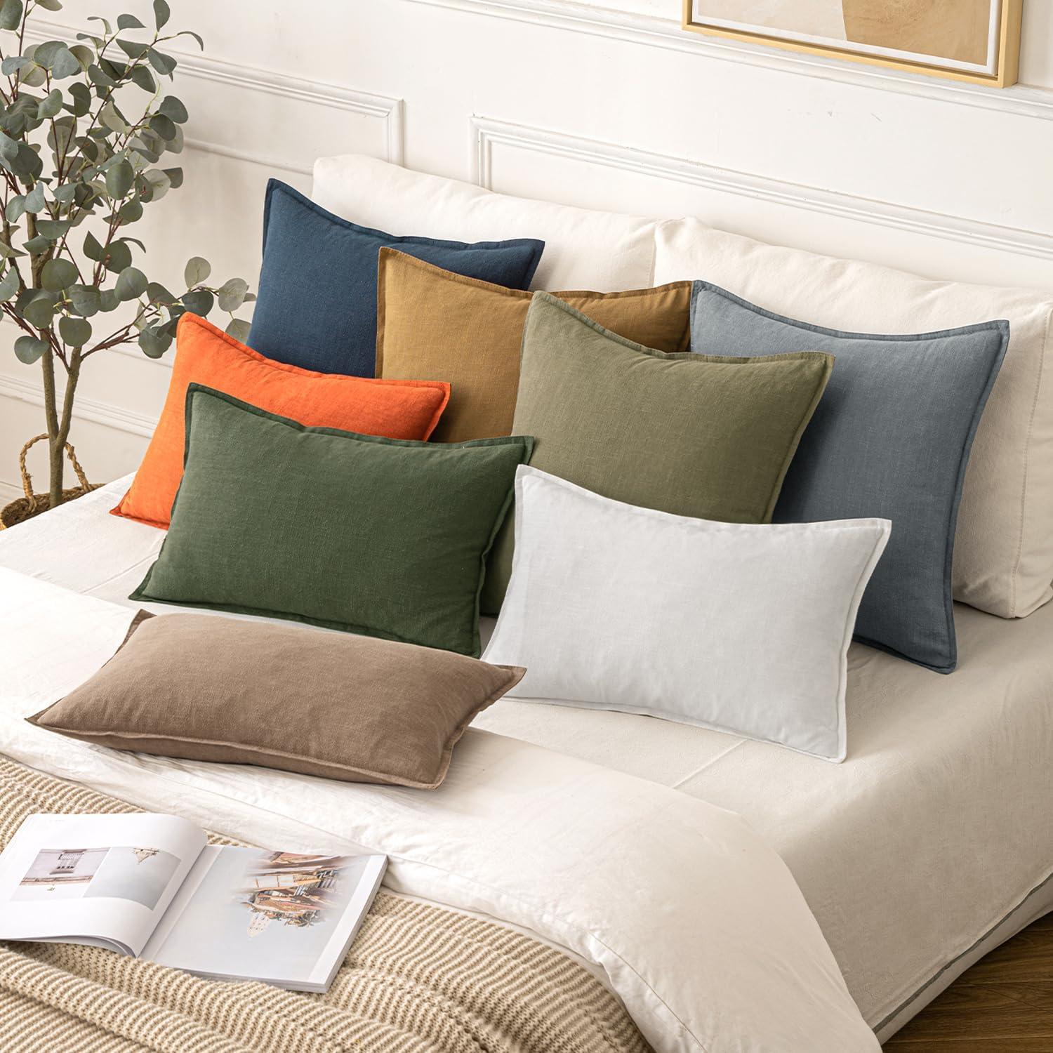 imageMIULEE Decorative Linen Pillow Covers 20x20 Inch Natural Beige Boho Farmhouse Neutral Christmas Couch Throw Pillows for Bed Pack of 2 Accent Modern Pillowcase Sofa Livingroom Home DecorDark Green