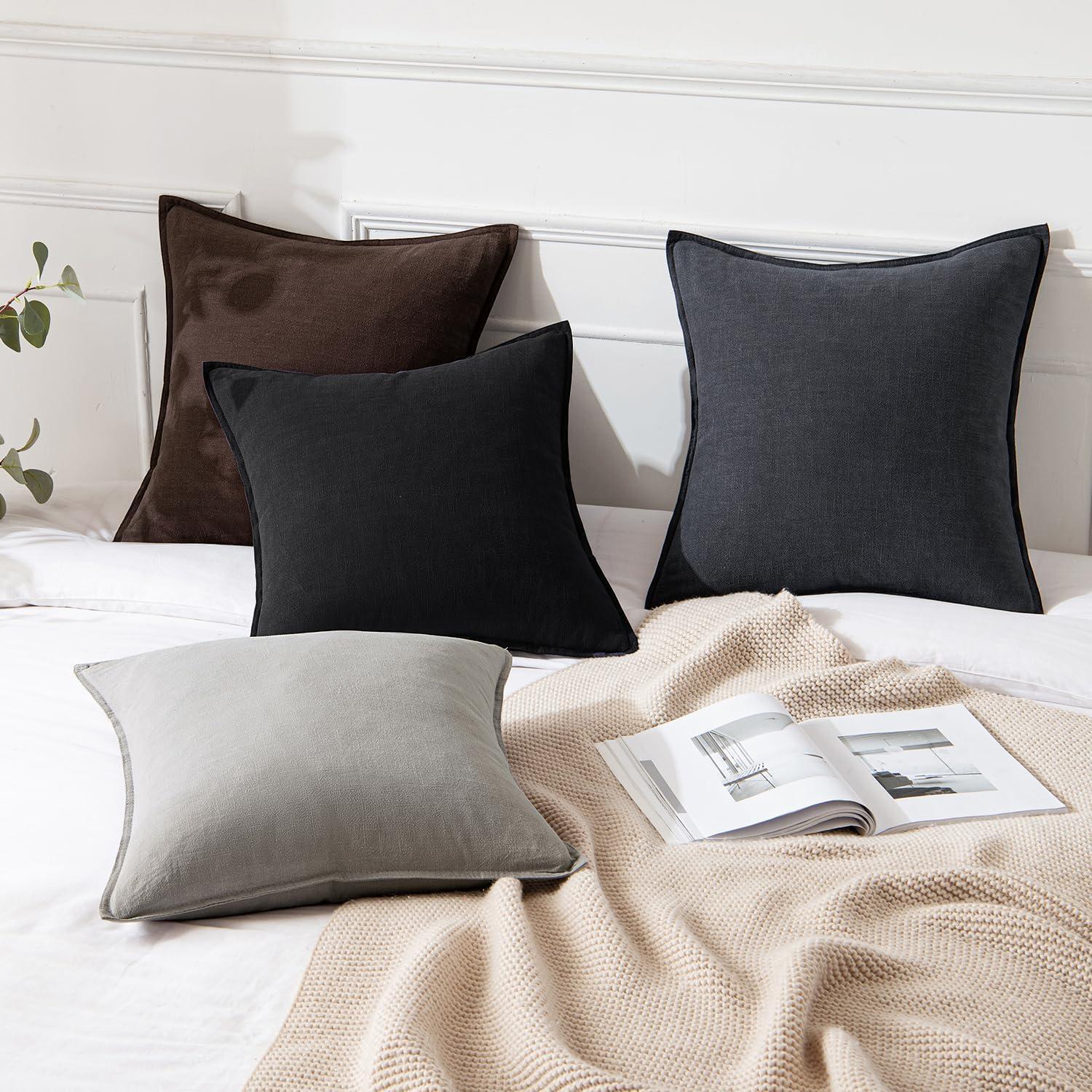 imageMIULEE Decorative Linen Pillow Covers 20x20 Inch Natural Beige Boho Farmhouse Neutral Christmas Couch Throw Pillows for Bed Pack of 2 Accent Modern Pillowcase Sofa Livingroom Home DecorNavy