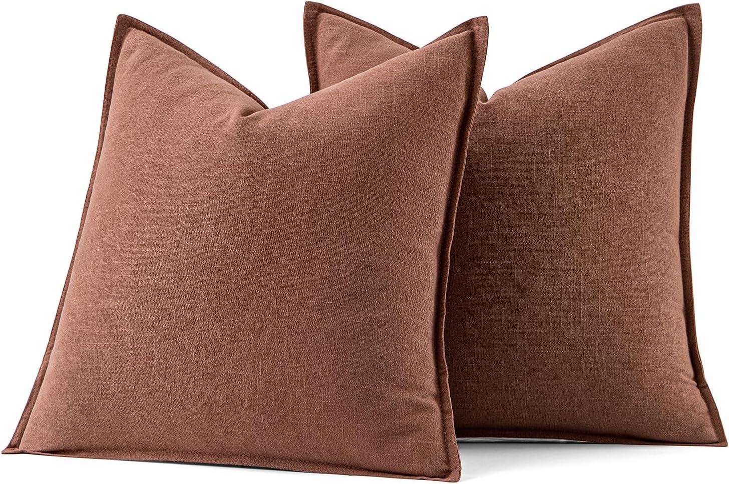 imageMIULEE Decorative Linen Pillow Covers 20x20 Inch Natural Beige Boho Farmhouse Neutral Christmas Couch Throw Pillows for Bed Pack of 2 Accent Modern Pillowcase Sofa Livingroom Home DecorRust Red