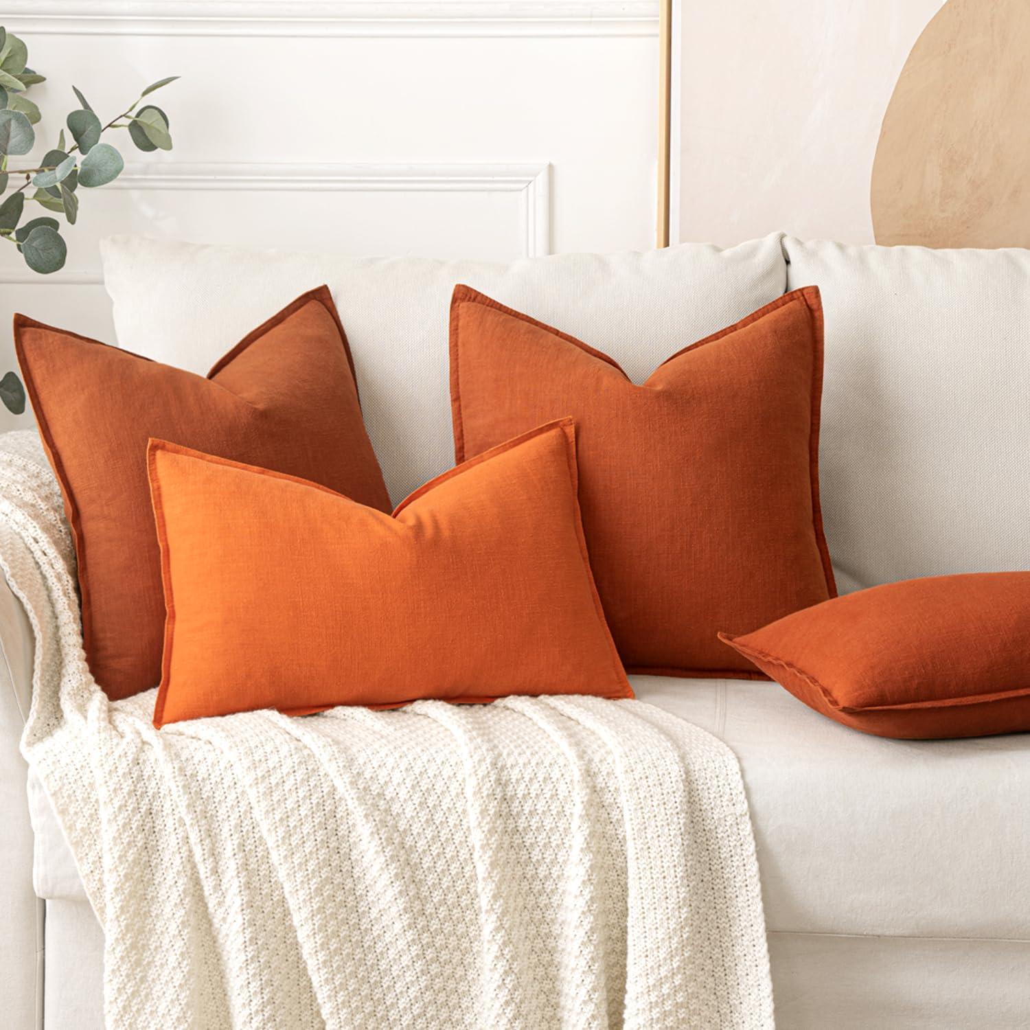 imageMIULEE Decorative Linen Pillow Covers 20x20 Inch Natural Beige Boho Farmhouse Neutral Christmas Couch Throw Pillows for Bed Pack of 2 Accent Modern Pillowcase Sofa Livingroom Home DecorOrange